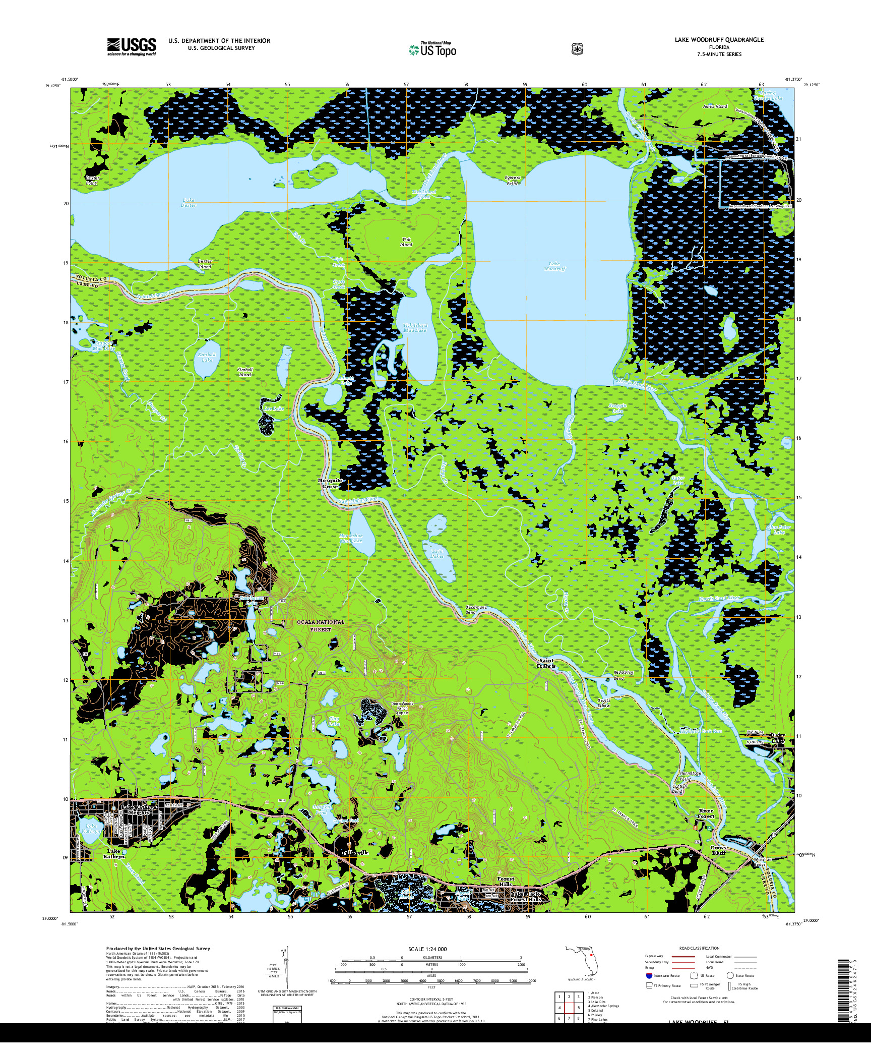 USGS US TOPO 7.5-MINUTE MAP FOR LAKE WOODRUFF, FL 2018
