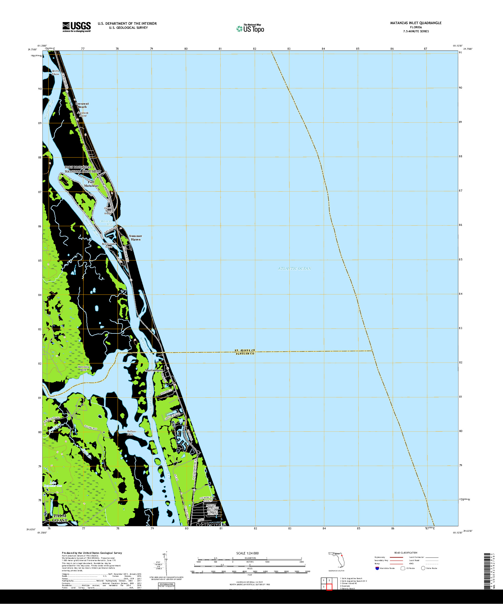 USGS US TOPO 7.5-MINUTE MAP FOR MATANZAS INLET, FL 2018