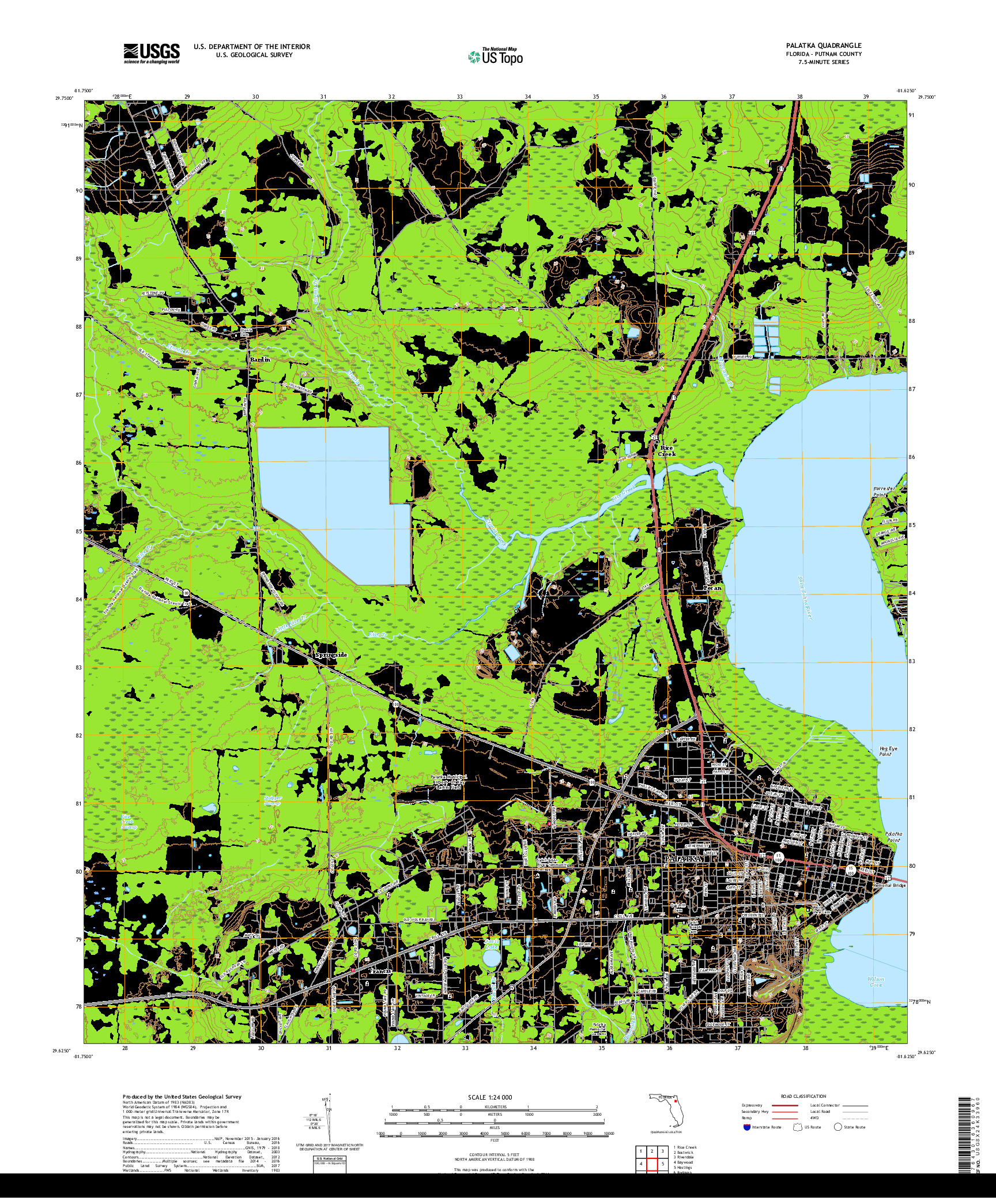 USGS US TOPO 7.5-MINUTE MAP FOR PALATKA, FL 2018