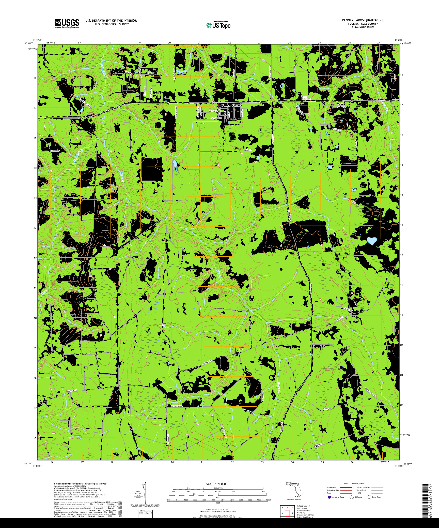 USGS US TOPO 7.5-MINUTE MAP FOR PENNEY FARMS, FL 2018