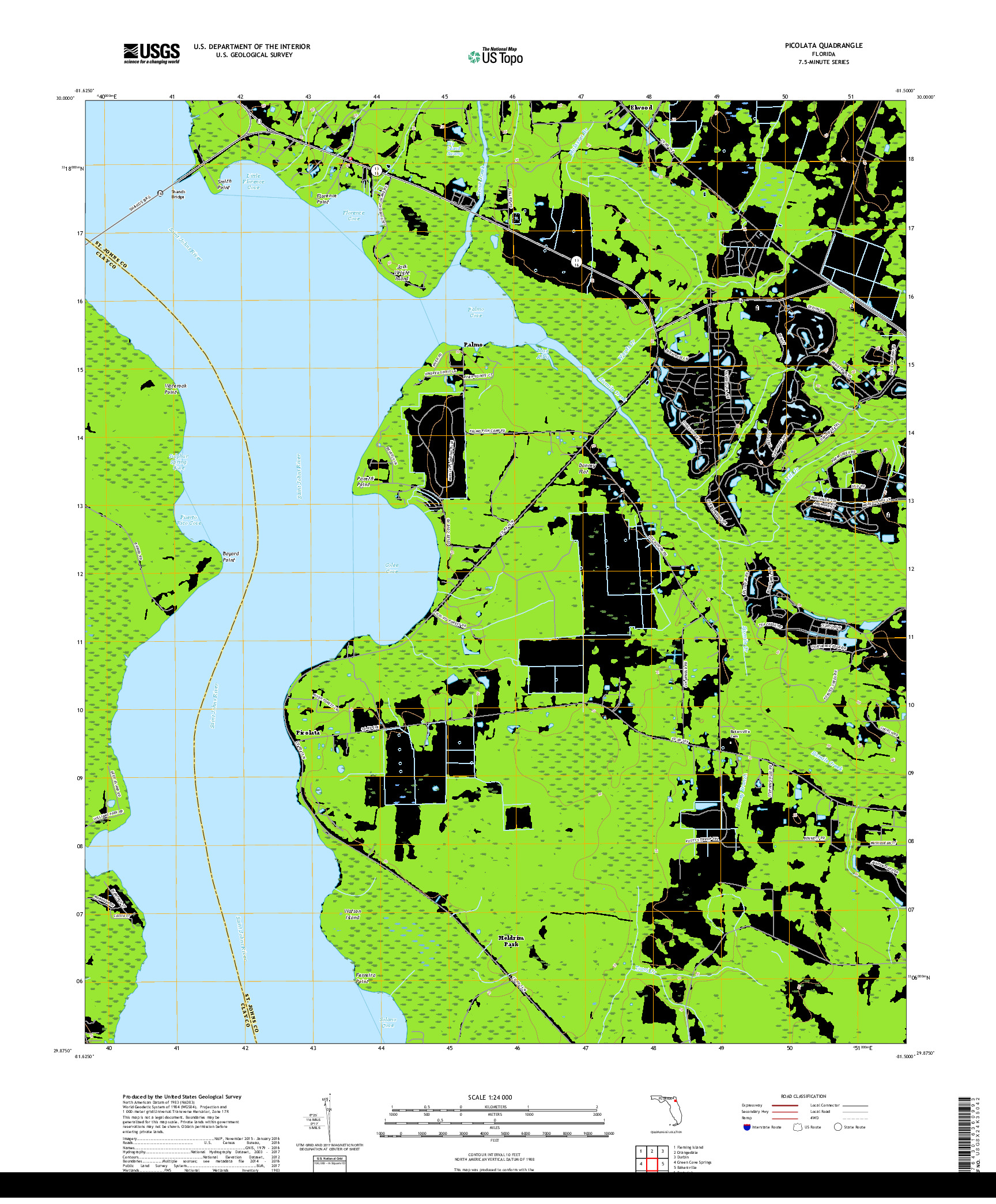 USGS US TOPO 7.5-MINUTE MAP FOR PICOLATA, FL 2018