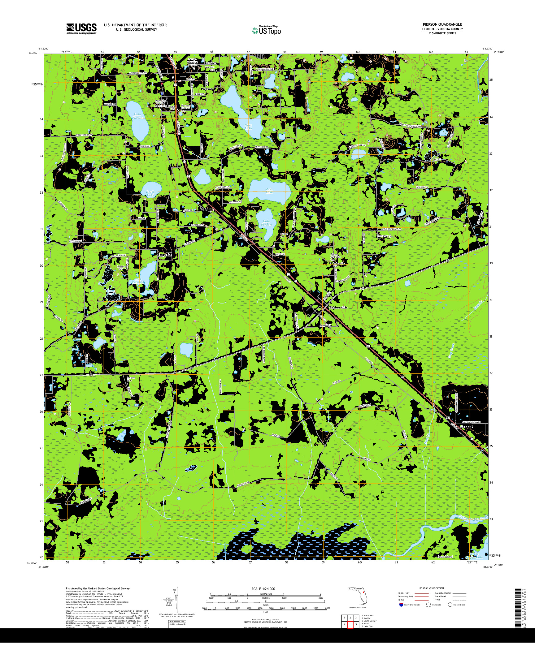 USGS US TOPO 7.5-MINUTE MAP FOR PIERSON, FL 2018