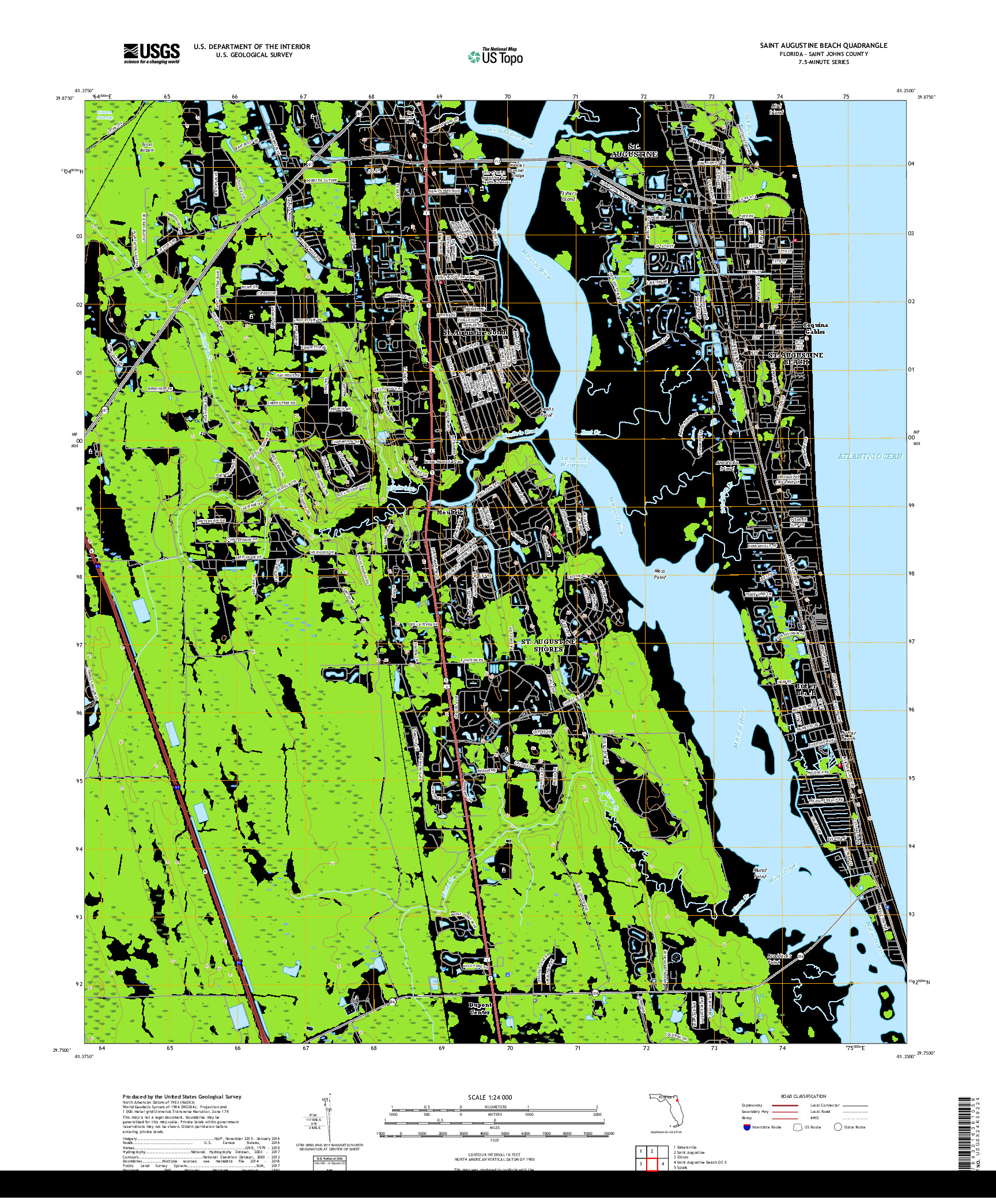 USGS US TOPO 7.5-MINUTE MAP FOR SAINT AUGUSTINE BEACH, FL 2018