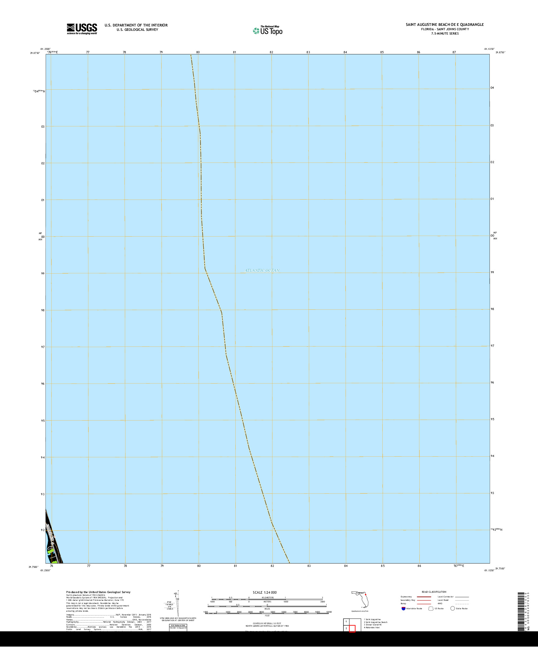 USGS US TOPO 7.5-MINUTE MAP FOR SAINT AUGUSTINE BEACH OE E, FL 2018