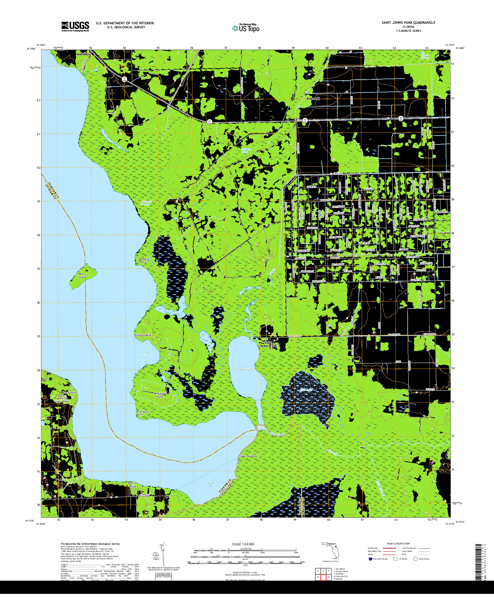 USGS US TOPO 7.5-MINUTE MAP FOR SAINT JOHNS PARK, FL 2018