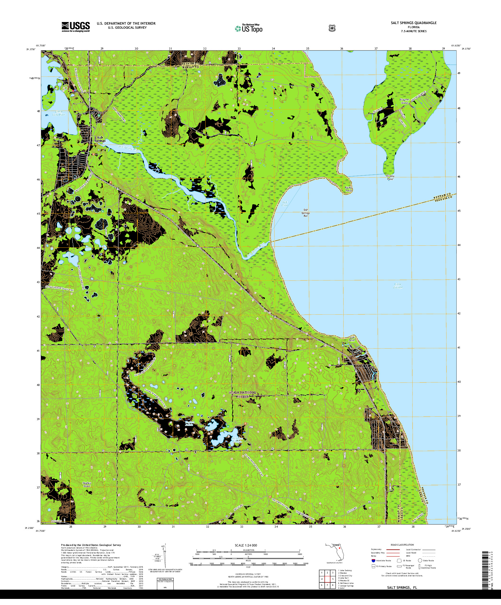 USGS US TOPO 7.5-MINUTE MAP FOR SALT SPRINGS, FL 2018