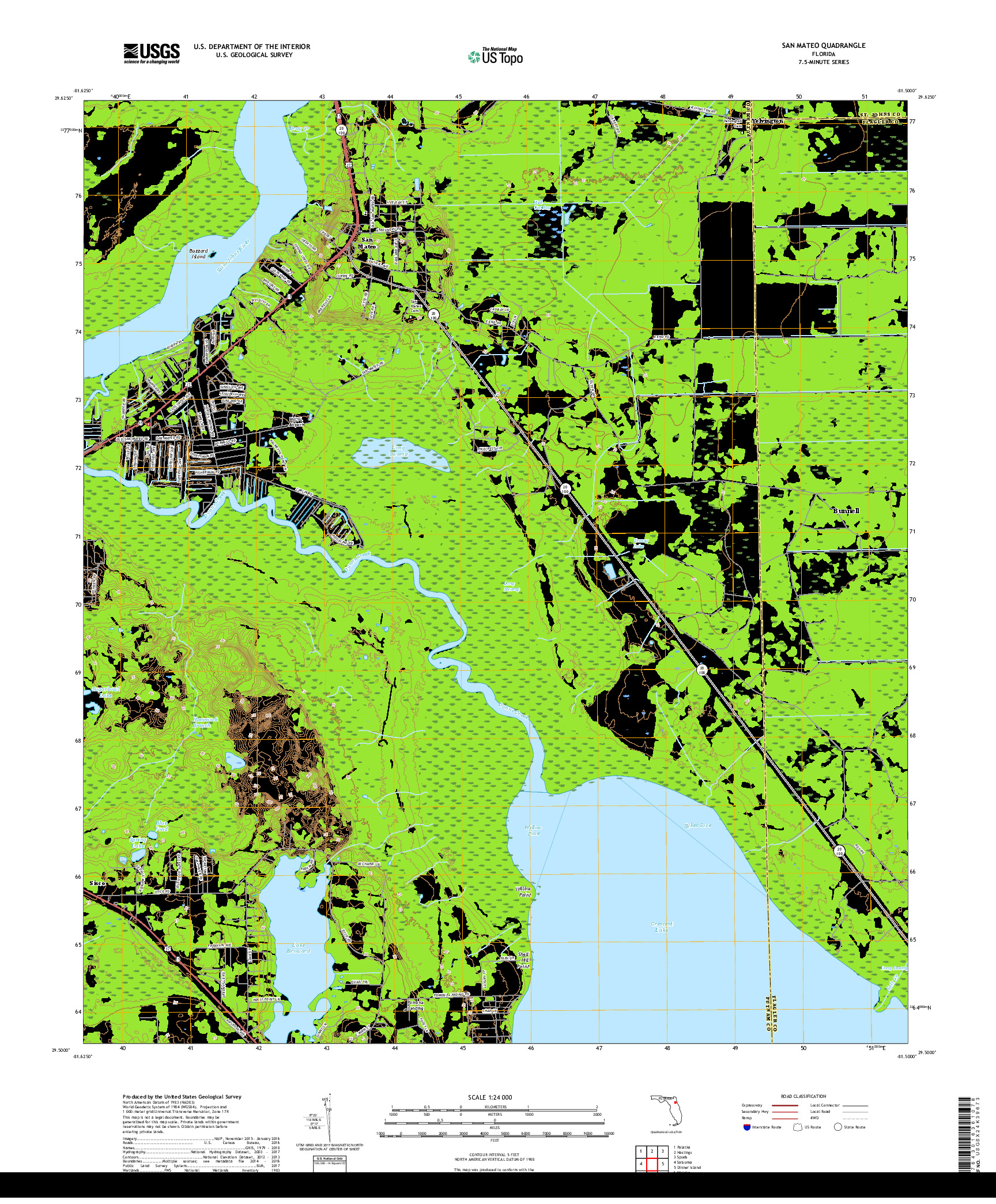 USGS US TOPO 7.5-MINUTE MAP FOR SAN MATEO, FL 2018