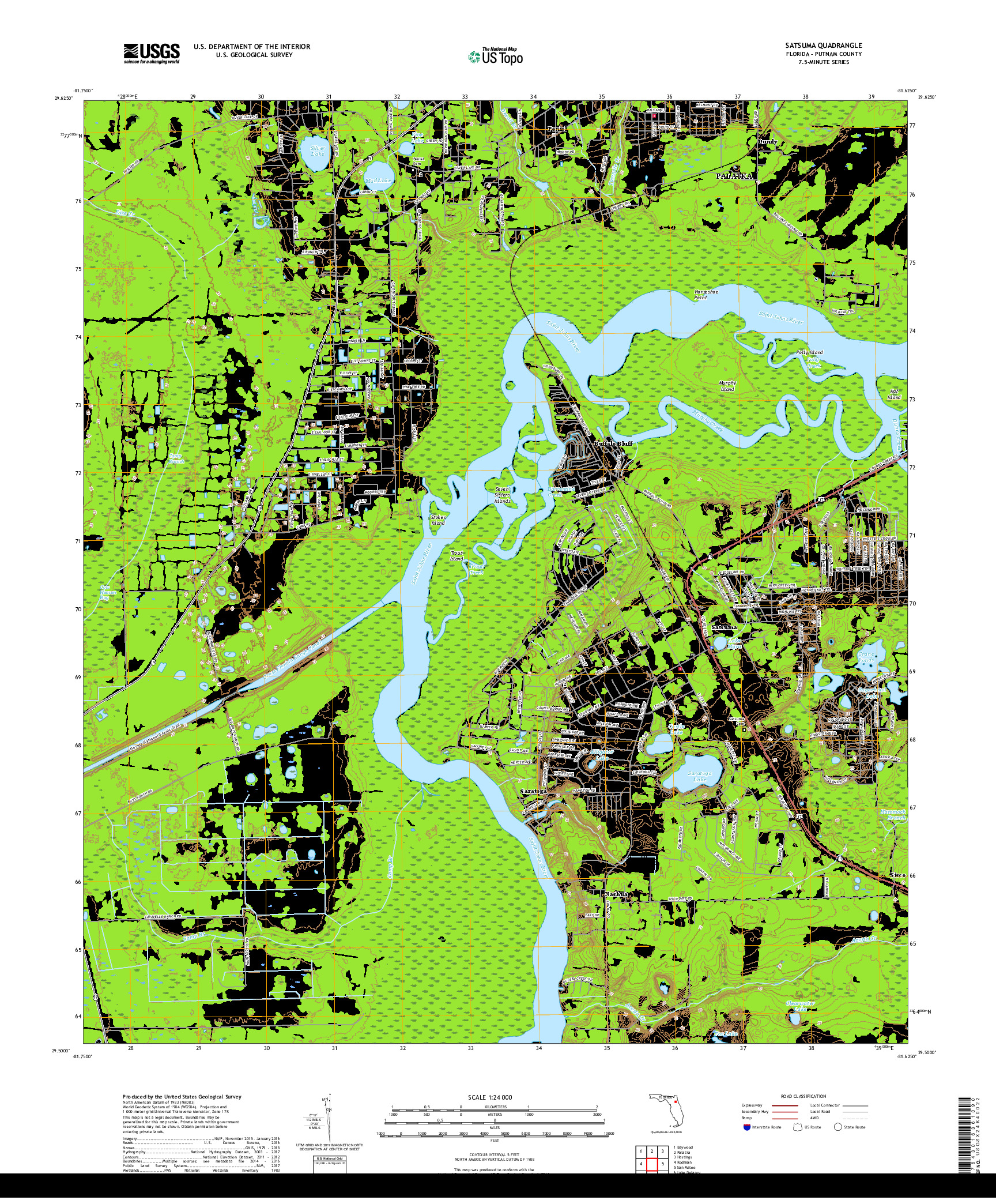 USGS US TOPO 7.5-MINUTE MAP FOR SATSUMA, FL 2018