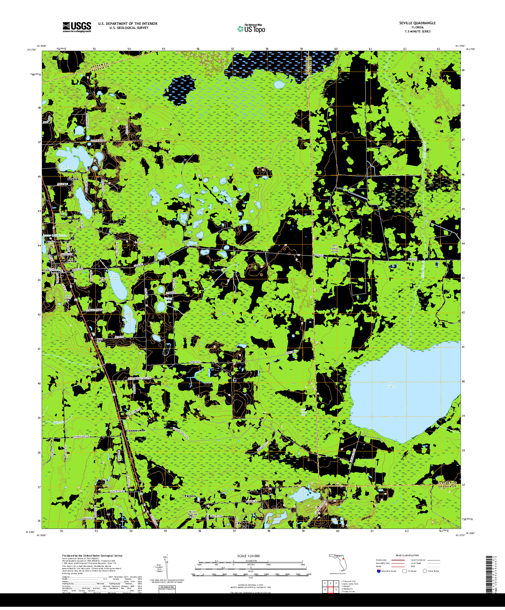 USGS US TOPO 7.5-MINUTE MAP FOR SEVILLE, FL 2018
