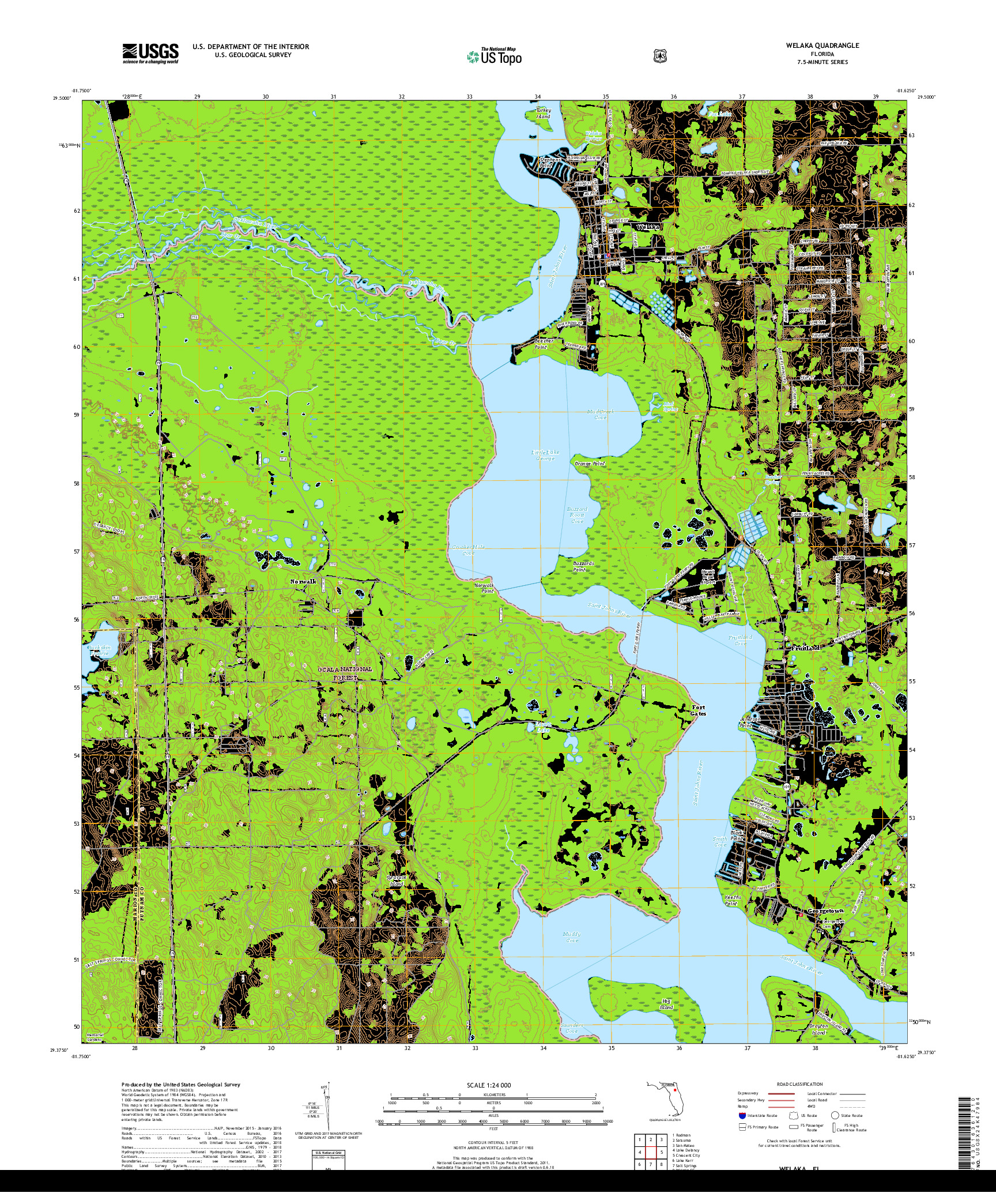USGS US TOPO 7.5-MINUTE MAP FOR WELAKA, FL 2018