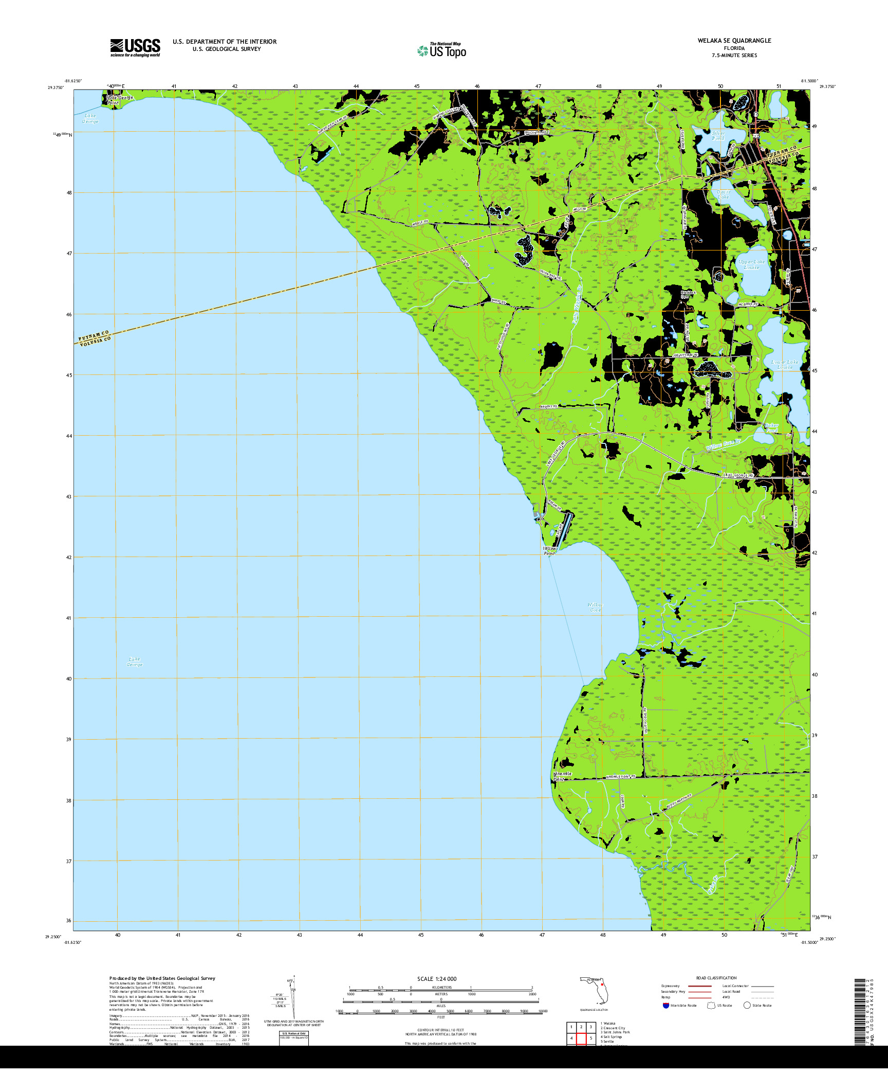 USGS US TOPO 7.5-MINUTE MAP FOR WELAKA SE, FL 2018