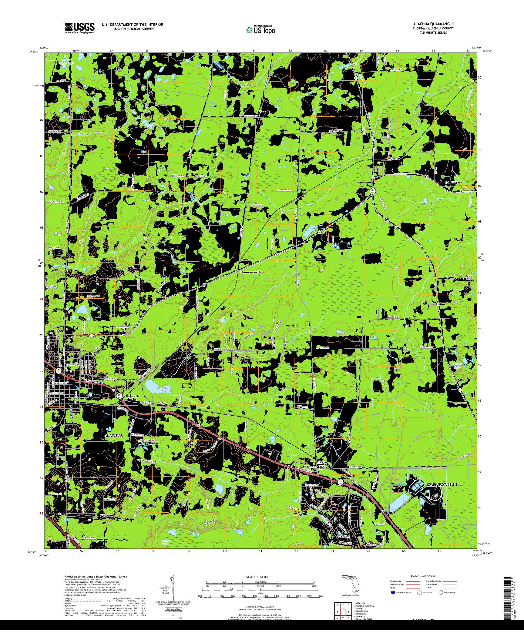 USGS US TOPO 7.5-MINUTE MAP FOR ALACHUA, FL 2018
