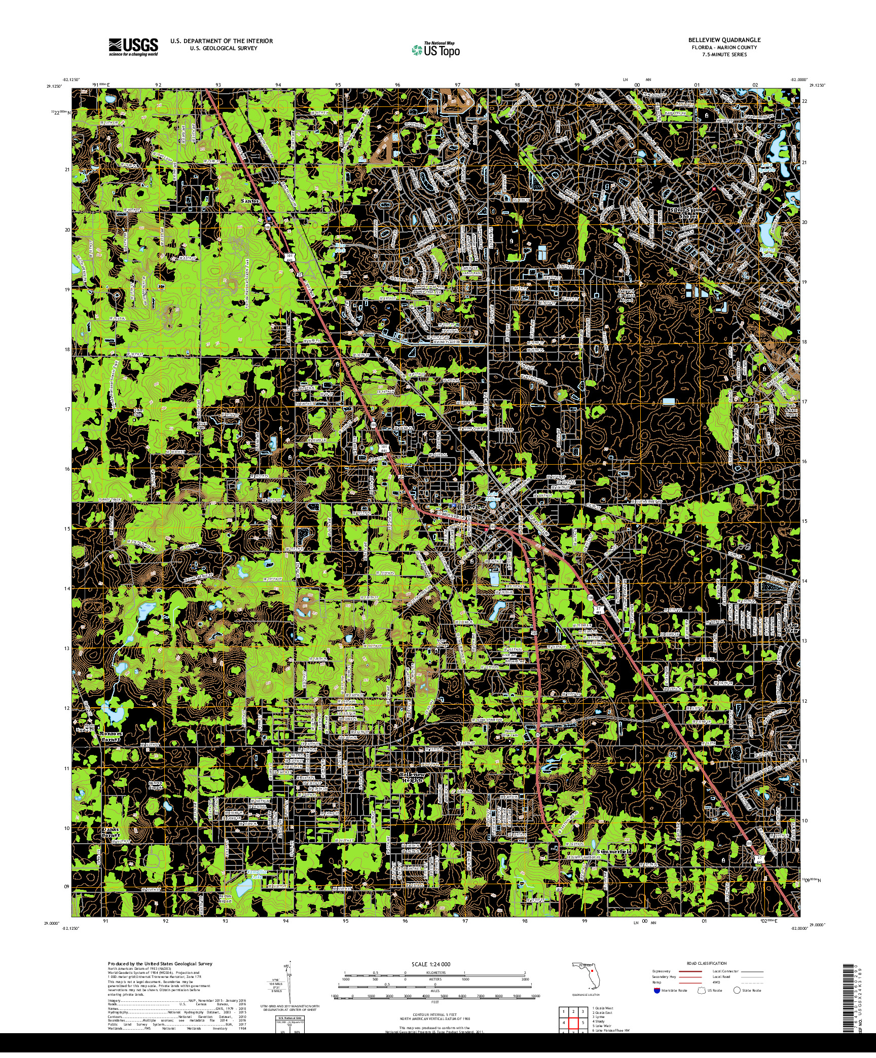 USGS US TOPO 7.5-MINUTE MAP FOR BELLEVIEW, FL 2018