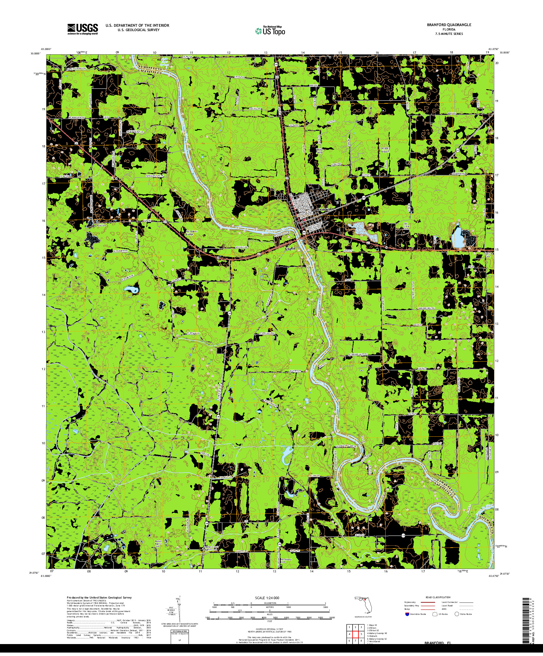 USGS US TOPO 7.5-MINUTE MAP FOR BRANFORD, FL 2018