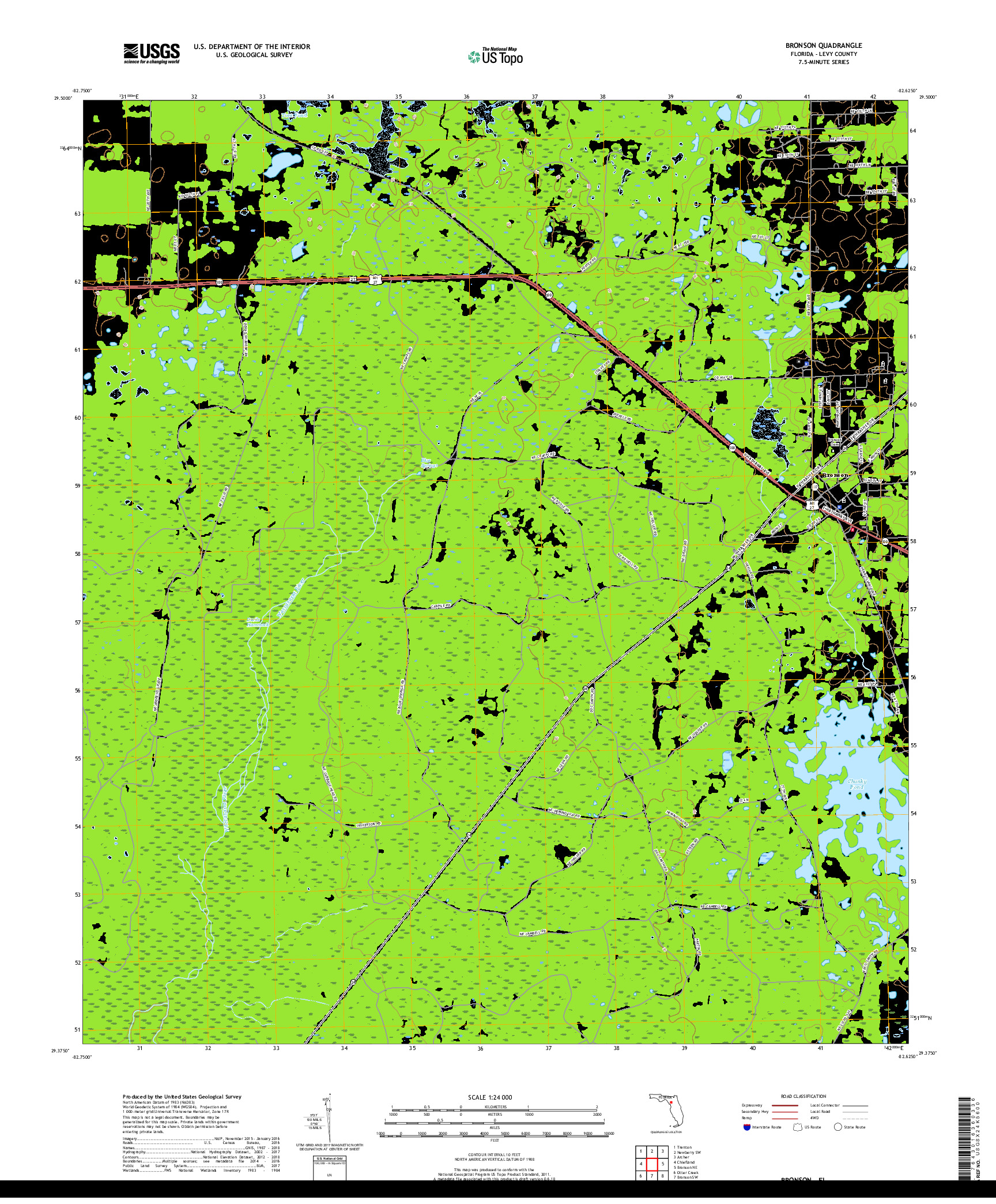 USGS US TOPO 7.5-MINUTE MAP FOR BRONSON, FL 2018