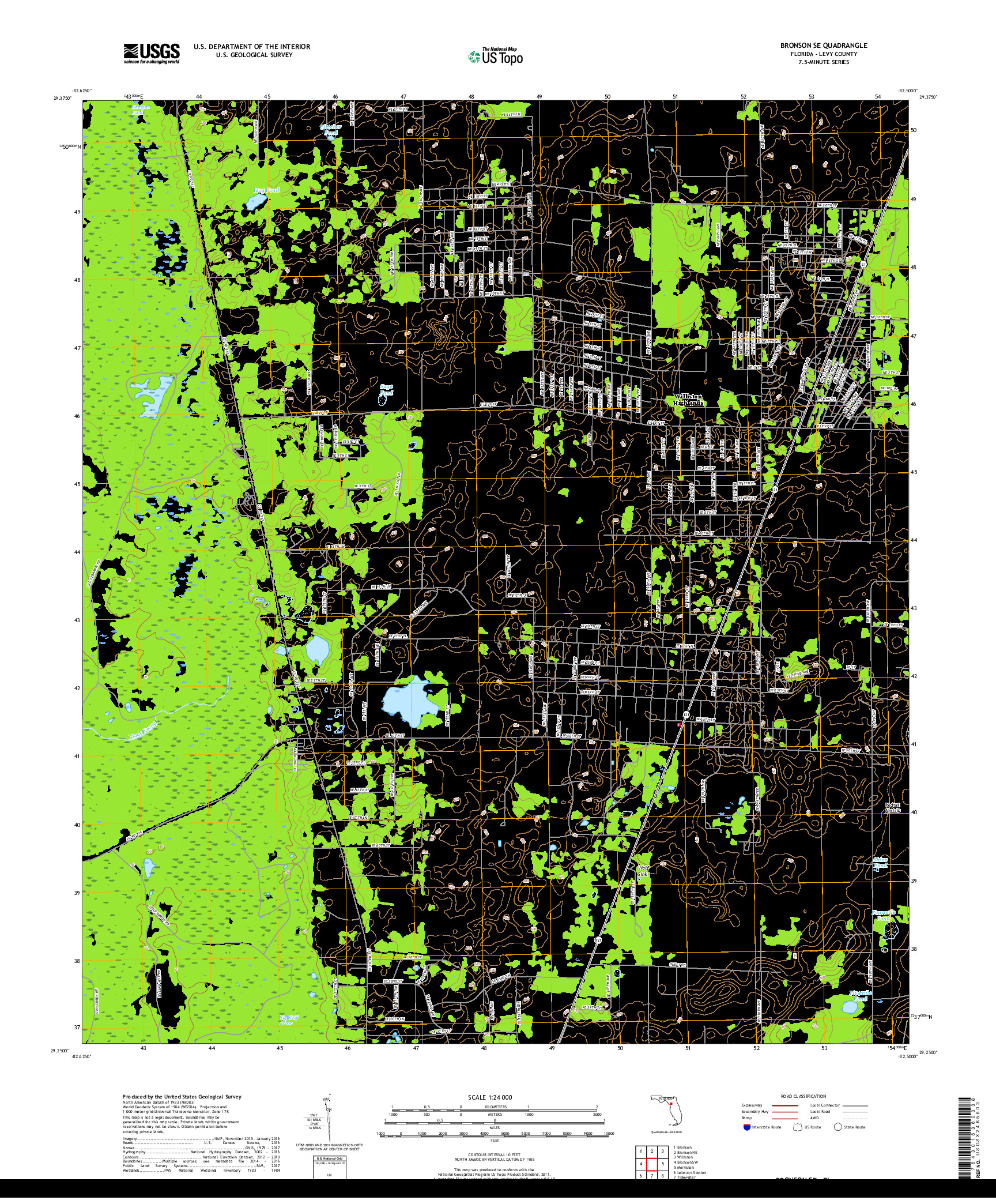 USGS US TOPO 7.5-MINUTE MAP FOR BRONSON SE, FL 2018