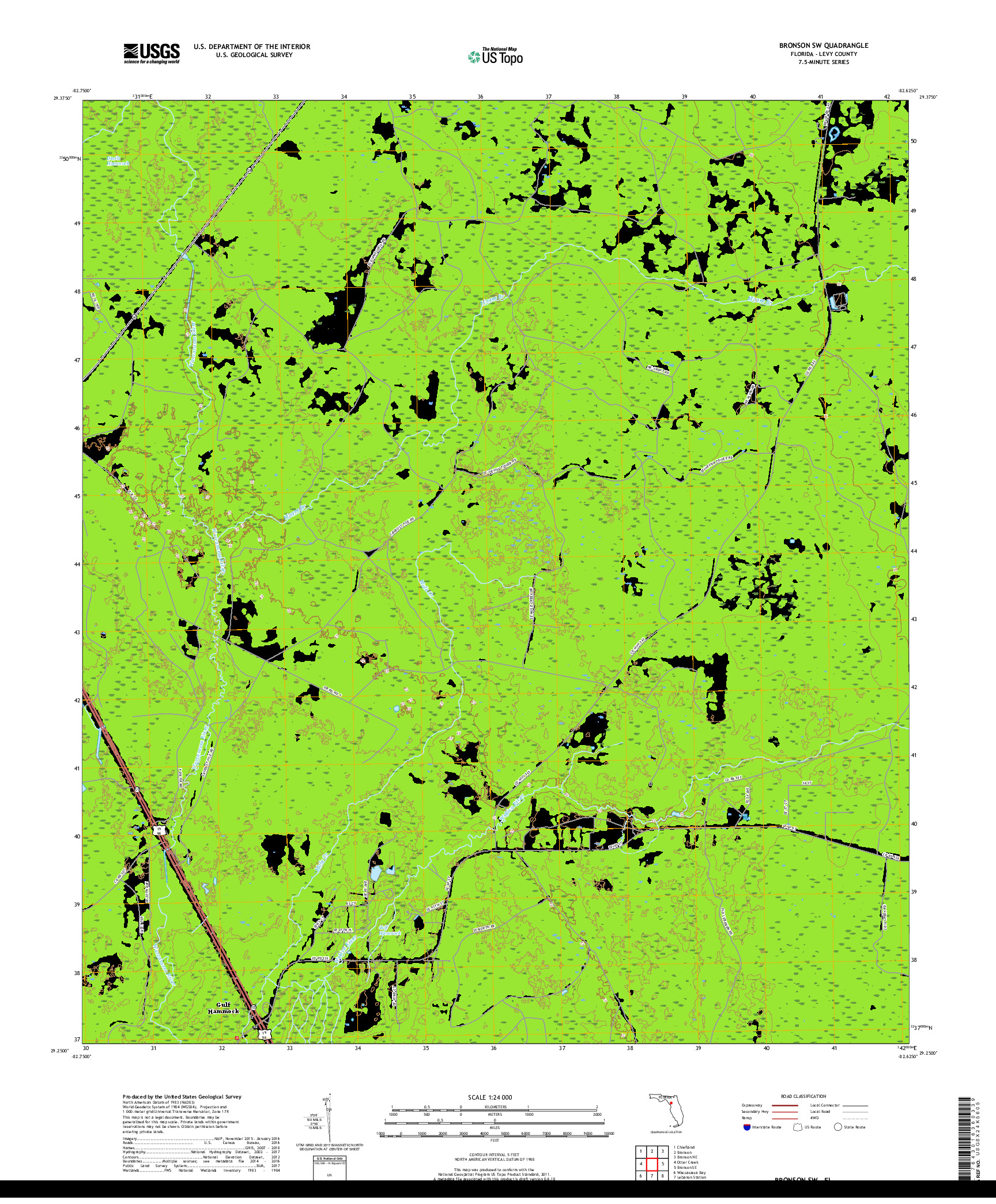 USGS US TOPO 7.5-MINUTE MAP FOR BRONSON SW, FL 2018