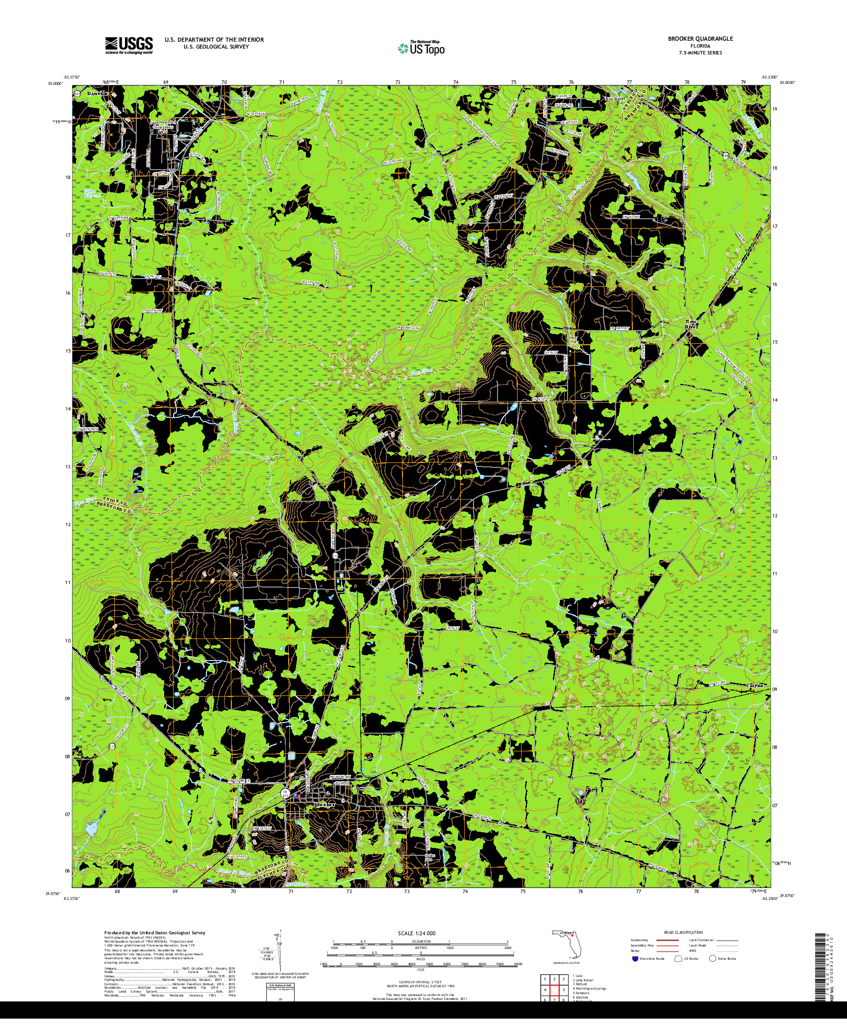 USGS US TOPO 7.5-MINUTE MAP FOR BROOKER, FL 2018