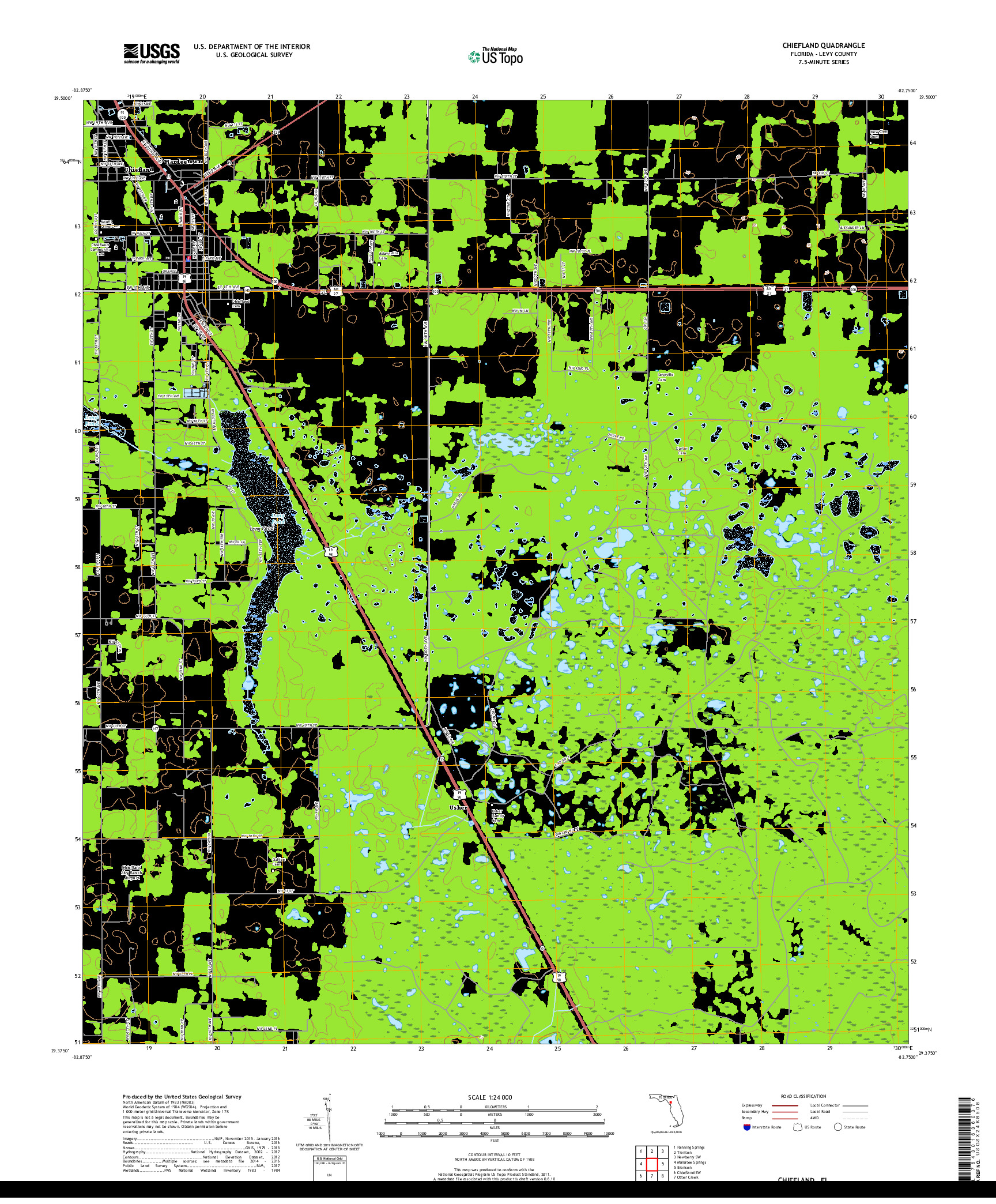 USGS US TOPO 7.5-MINUTE MAP FOR CHIEFLAND, FL 2018