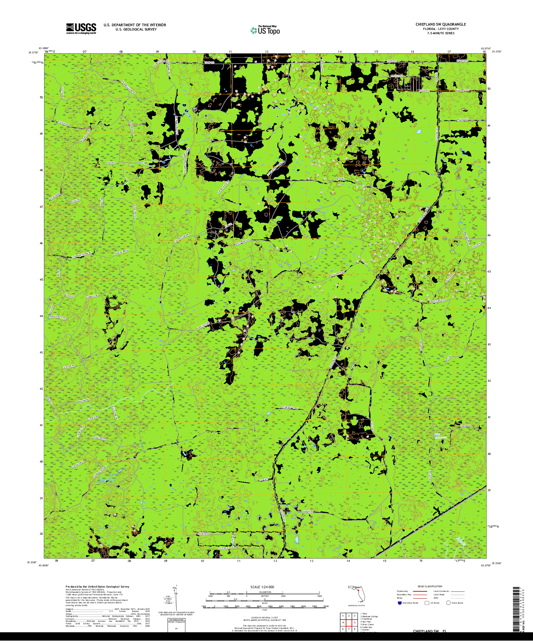 USGS US TOPO 7.5-MINUTE MAP FOR CHIEFLAND SW, FL 2018