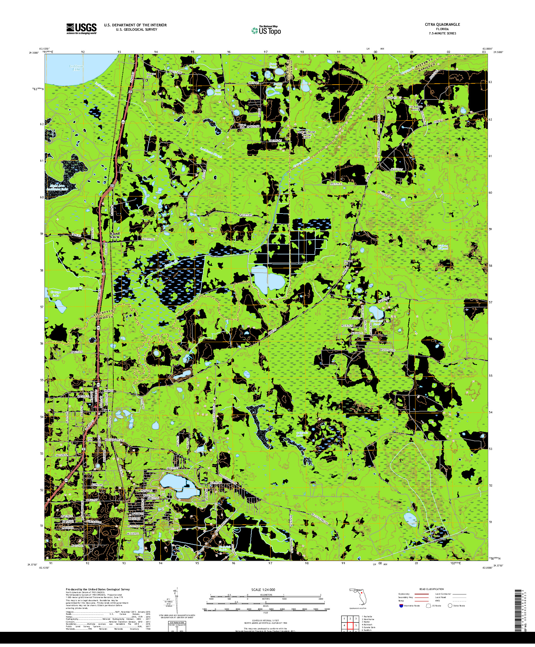 USGS US TOPO 7.5-MINUTE MAP FOR CITRA, FL 2018