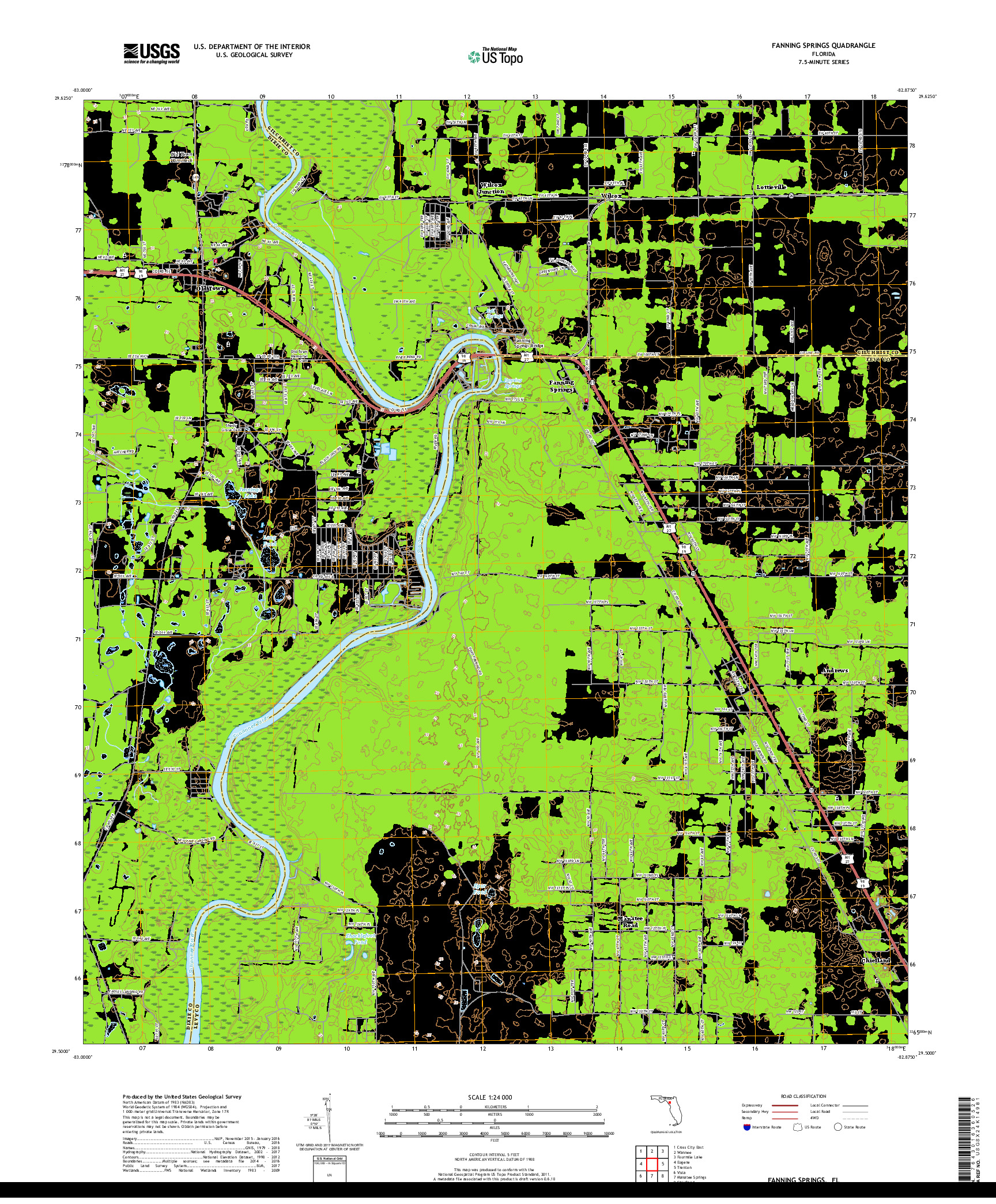 USGS US TOPO 7.5-MINUTE MAP FOR FANNING SPRINGS, FL 2018