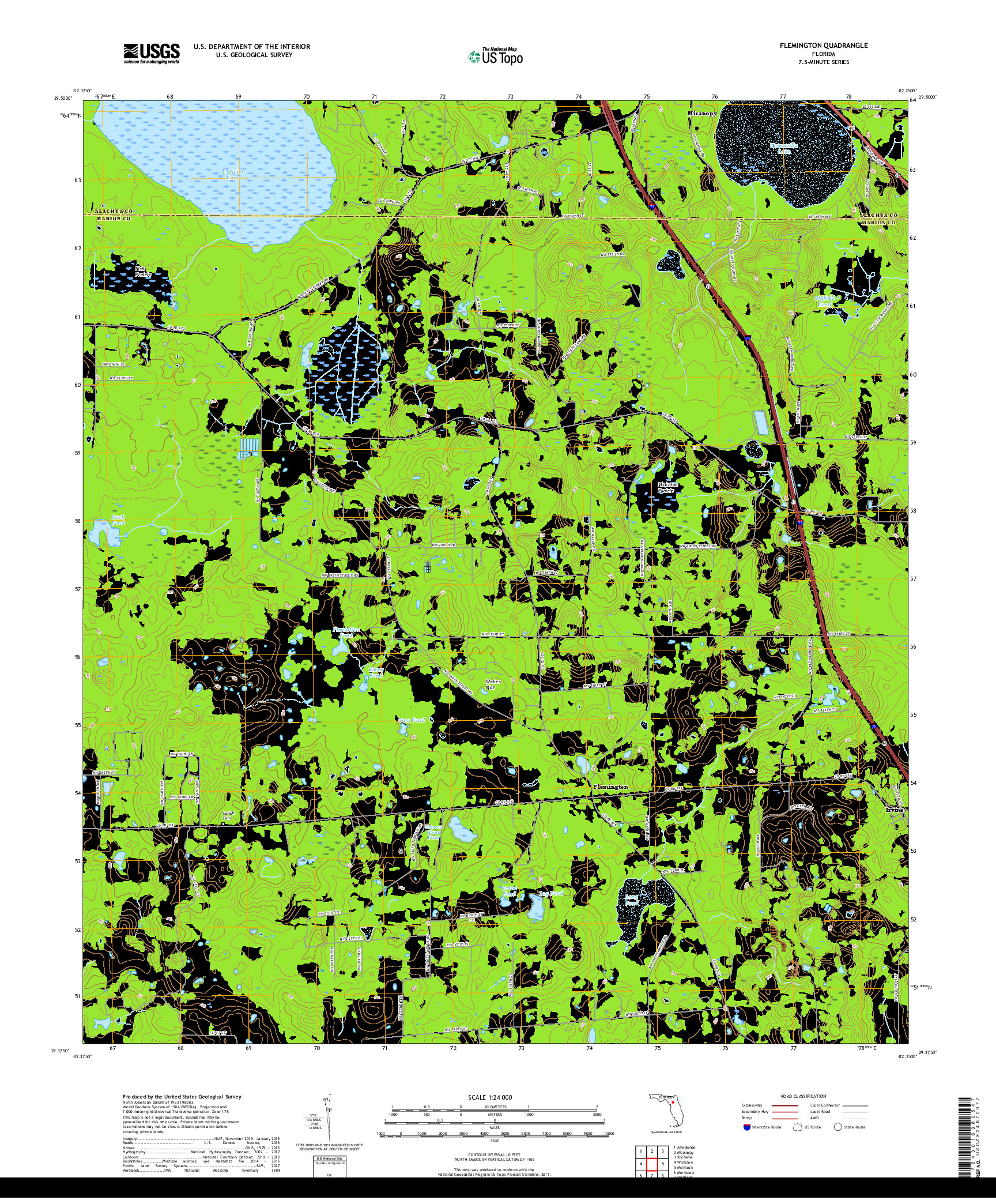 USGS US TOPO 7.5-MINUTE MAP FOR FLEMINGTON, FL 2018