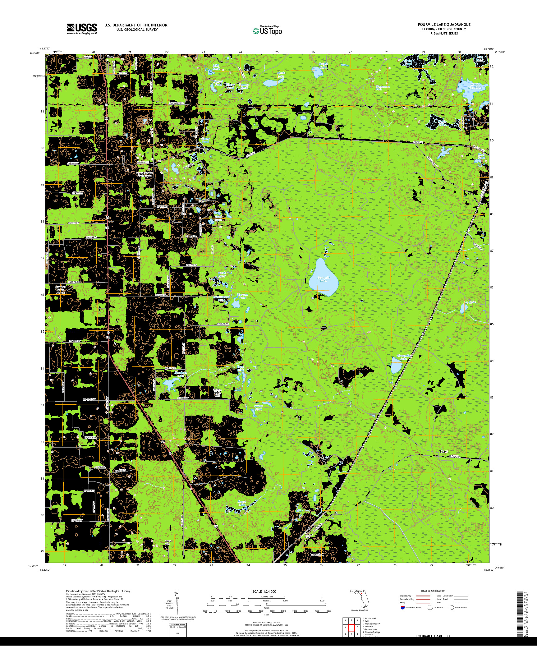 USGS US TOPO 7.5-MINUTE MAP FOR FOURMILE LAKE, FL 2018