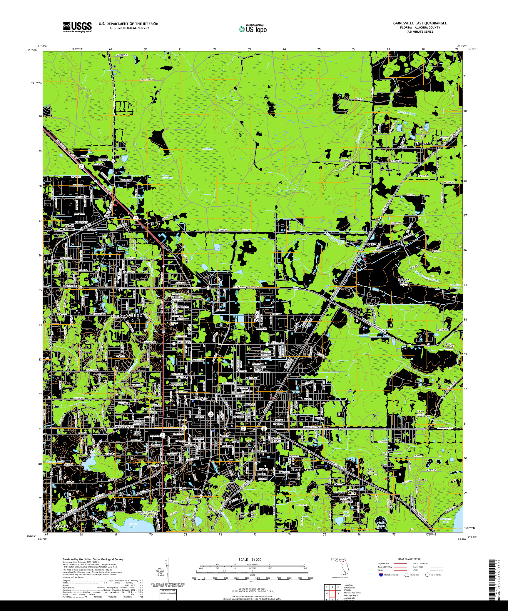 USGS US TOPO 7.5-MINUTE MAP FOR GAINESVILLE EAST, FL 2018