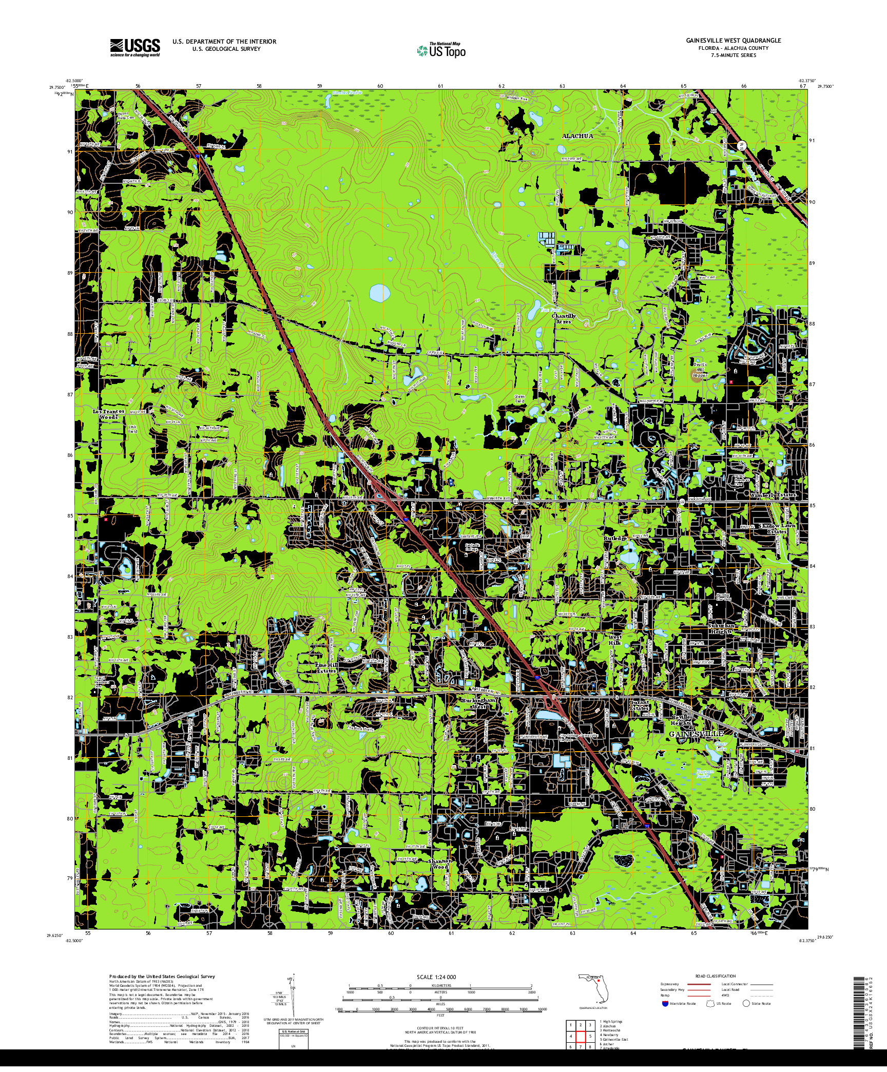 USGS US TOPO 7.5-MINUTE MAP FOR GAINESVILLE WEST, FL 2018