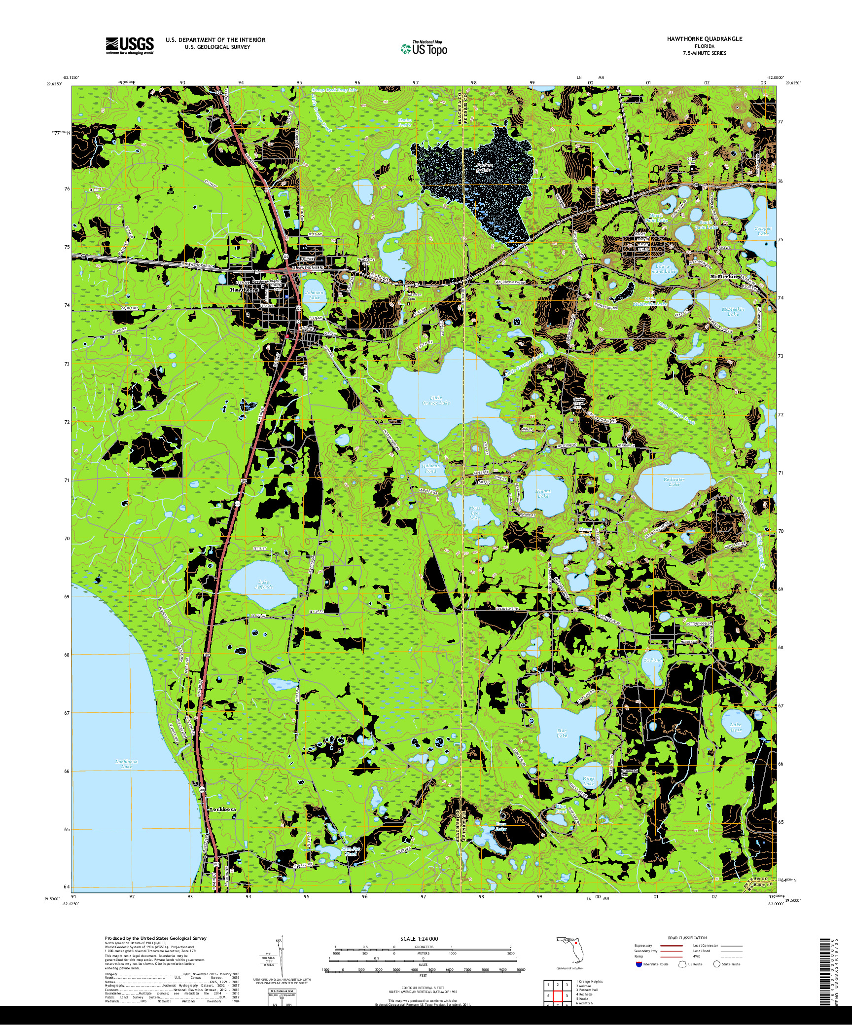 USGS US TOPO 7.5-MINUTE MAP FOR HAWTHORNE, FL 2018