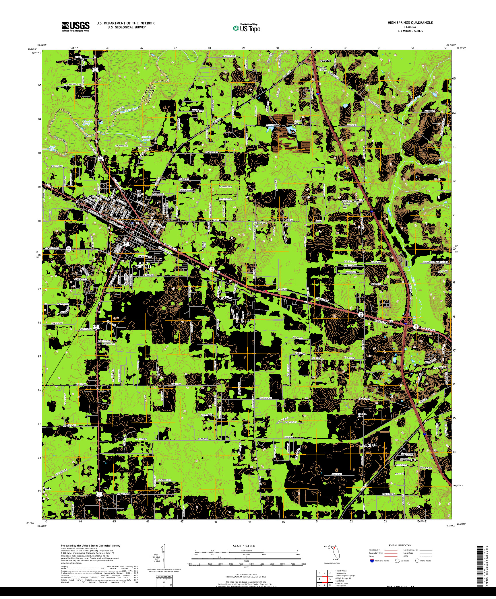 USGS US TOPO 7.5-MINUTE MAP FOR HIGH SPRINGS, FL 2018