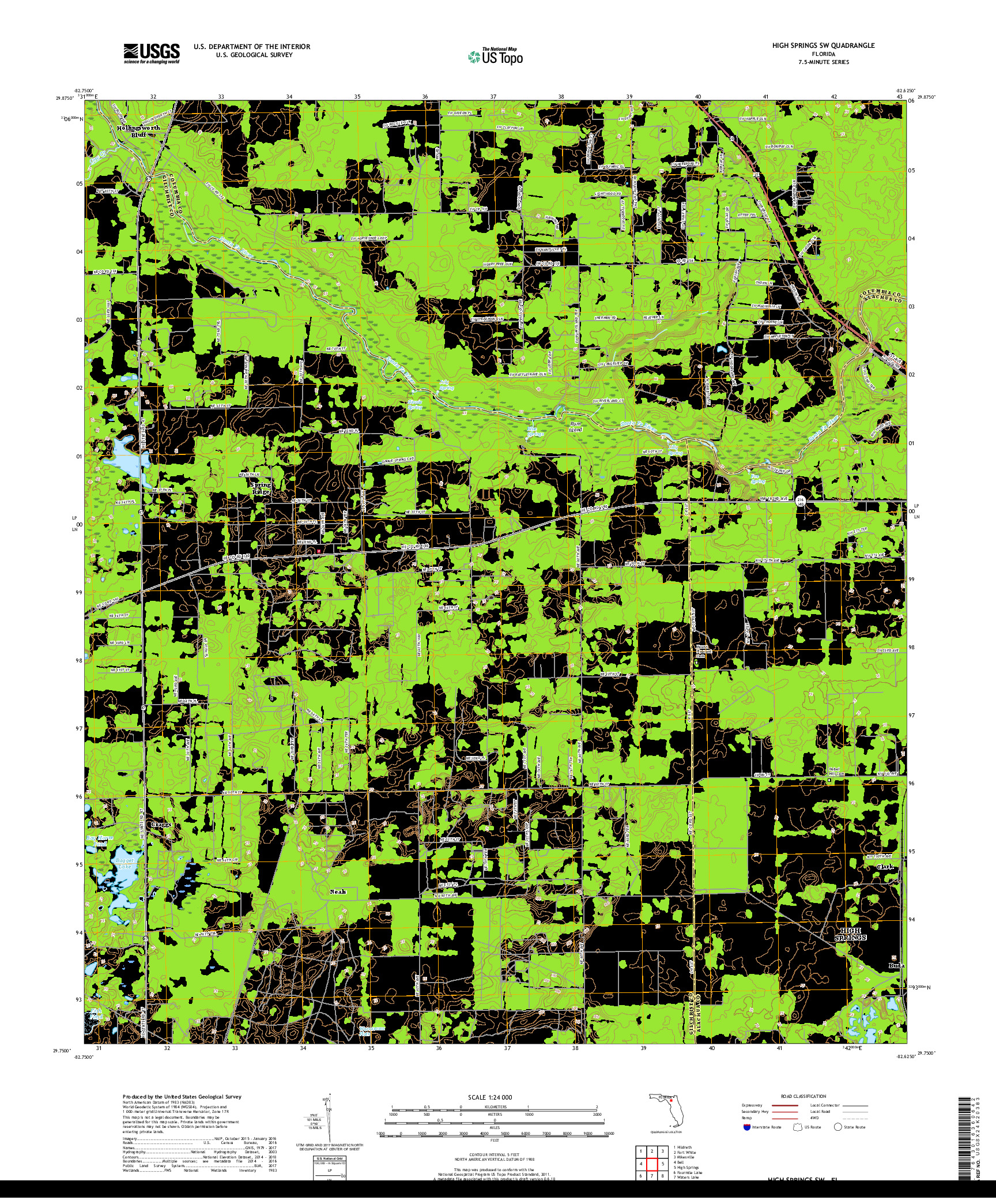 USGS US TOPO 7.5-MINUTE MAP FOR HIGH SPRINGS SW, FL 2018