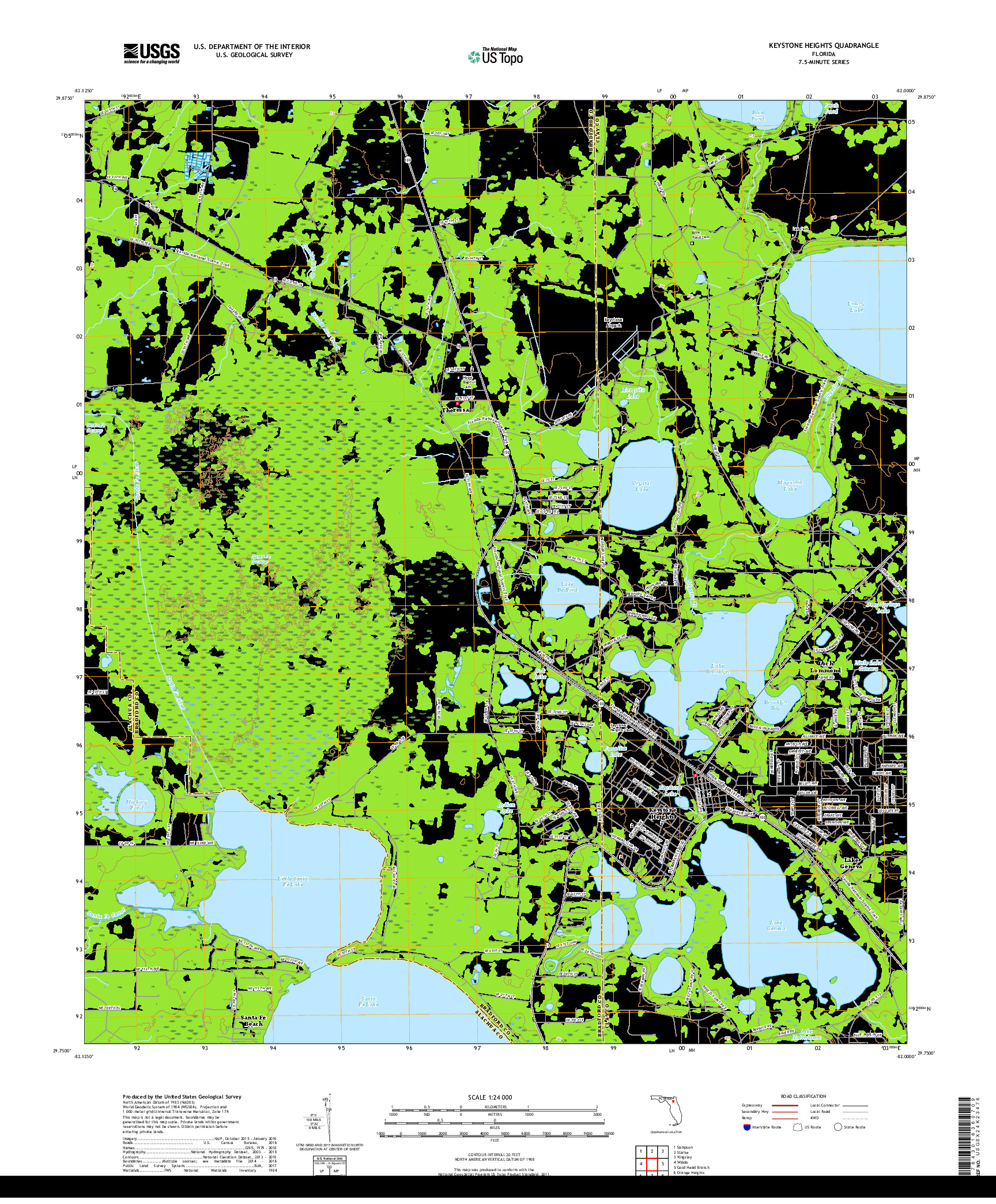 USGS US TOPO 7.5-MINUTE MAP FOR KEYSTONE HEIGHTS, FL 2018