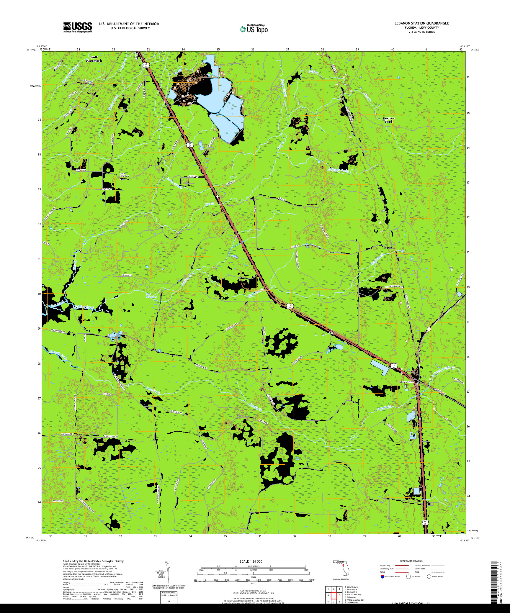 USGS US TOPO 7.5-MINUTE MAP FOR LEBANON STATION, FL 2018