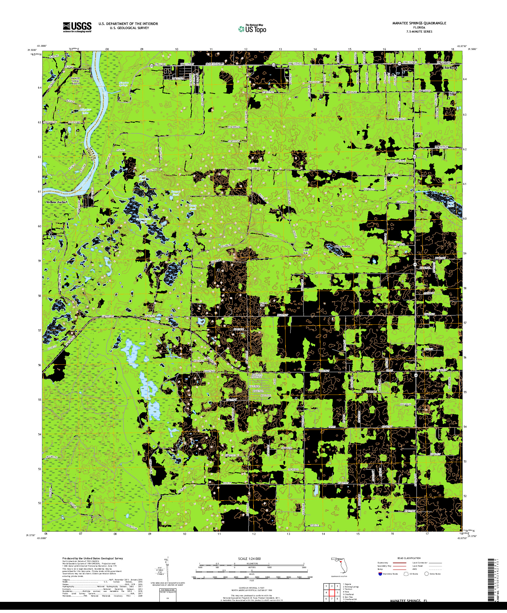 USGS US TOPO 7.5-MINUTE MAP FOR MANATEE SPRINGS, FL 2018