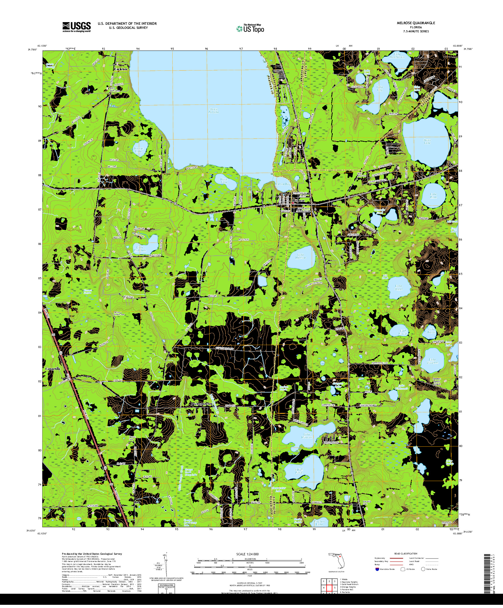 USGS US TOPO 7.5-MINUTE MAP FOR MELROSE, FL 2018