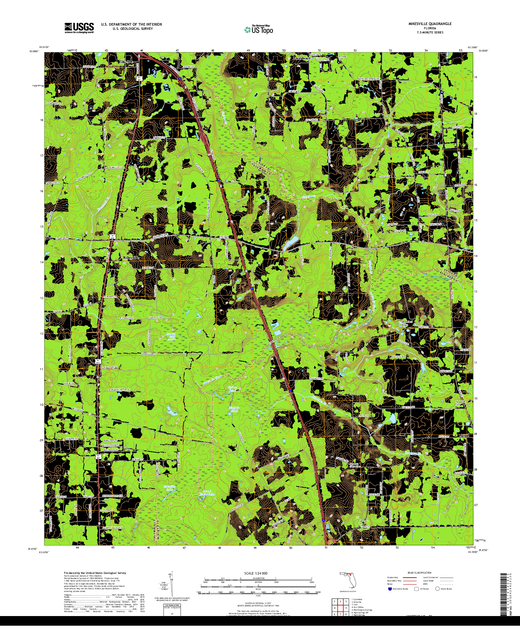 USGS US TOPO 7.5-MINUTE MAP FOR MIKESVILLE, FL 2018