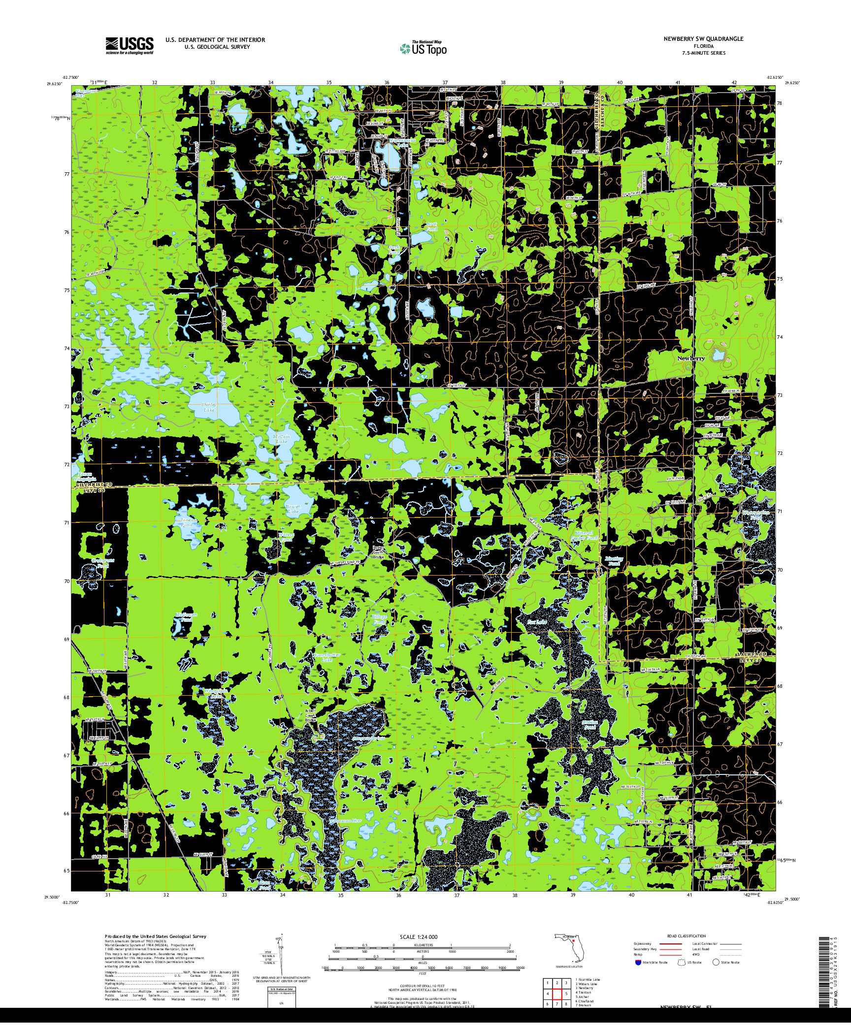 USGS US TOPO 7.5-MINUTE MAP FOR NEWBERRY SW, FL 2018