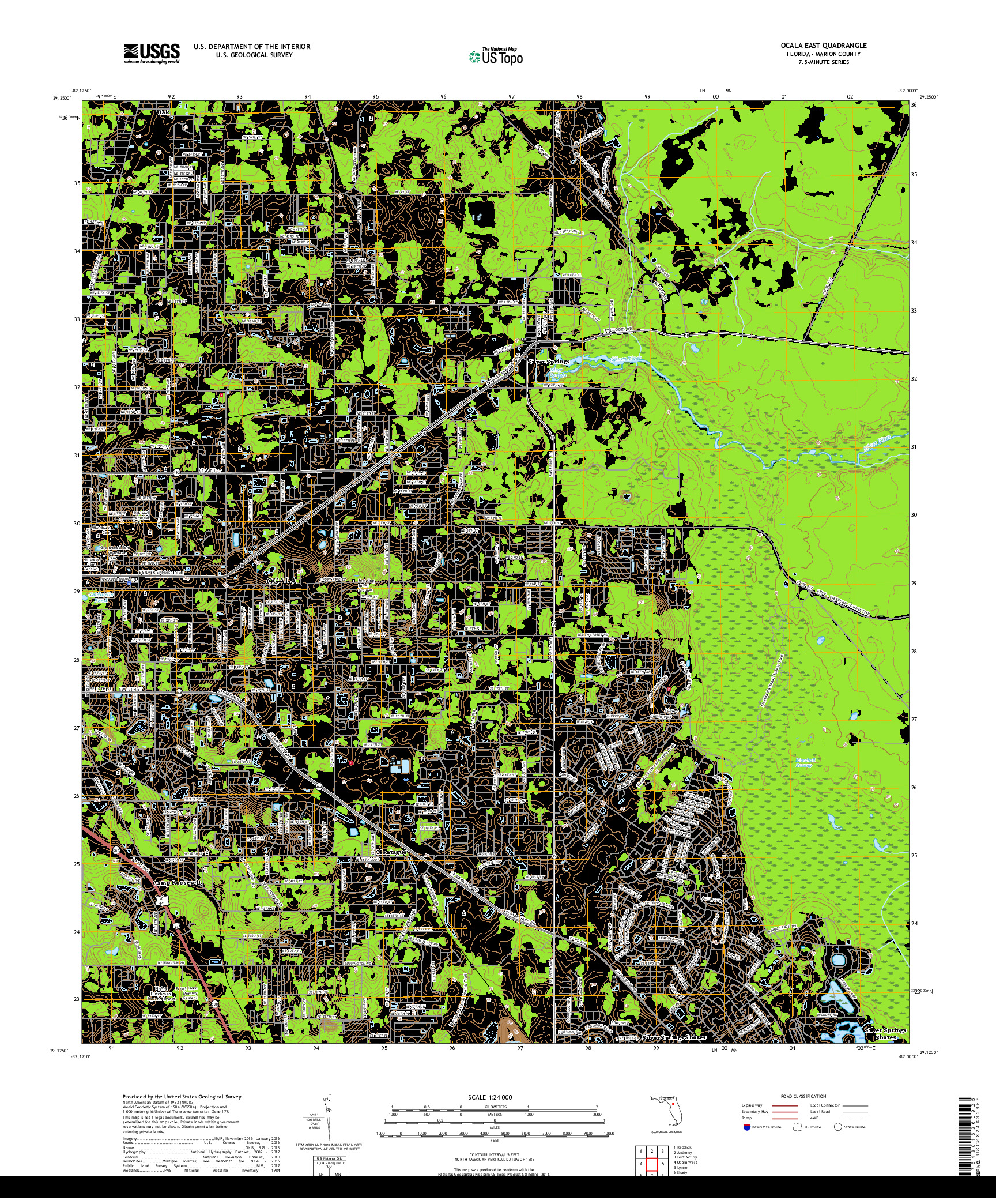 USGS US TOPO 7.5-MINUTE MAP FOR OCALA EAST, FL 2018