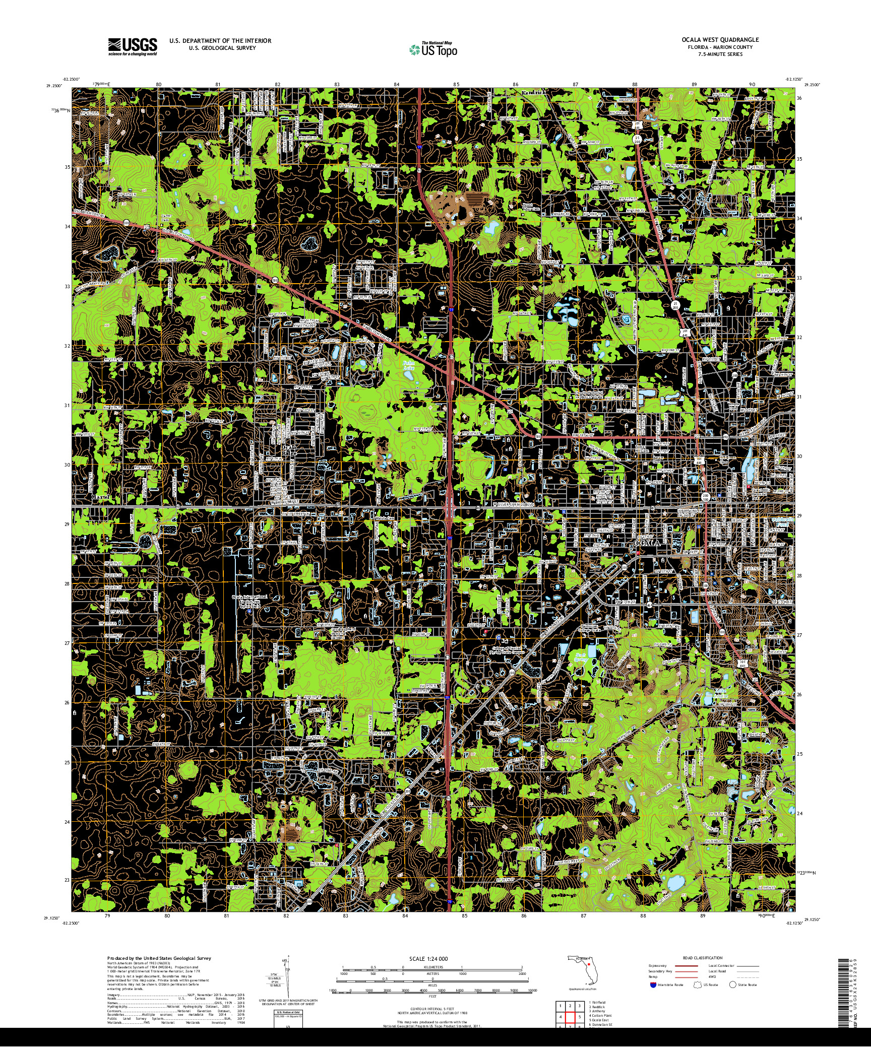 USGS US TOPO 7.5-MINUTE MAP FOR OCALA WEST, FL 2018