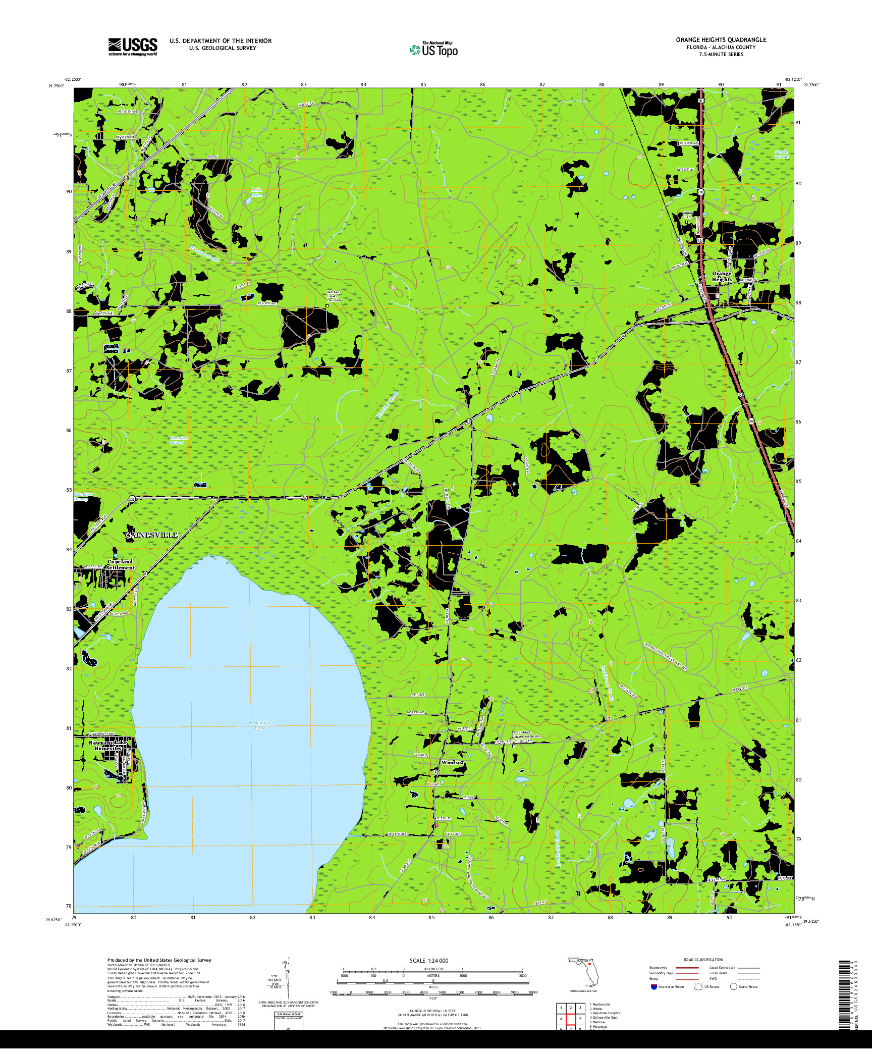 USGS US TOPO 7.5-MINUTE MAP FOR ORANGE HEIGHTS, FL 2018