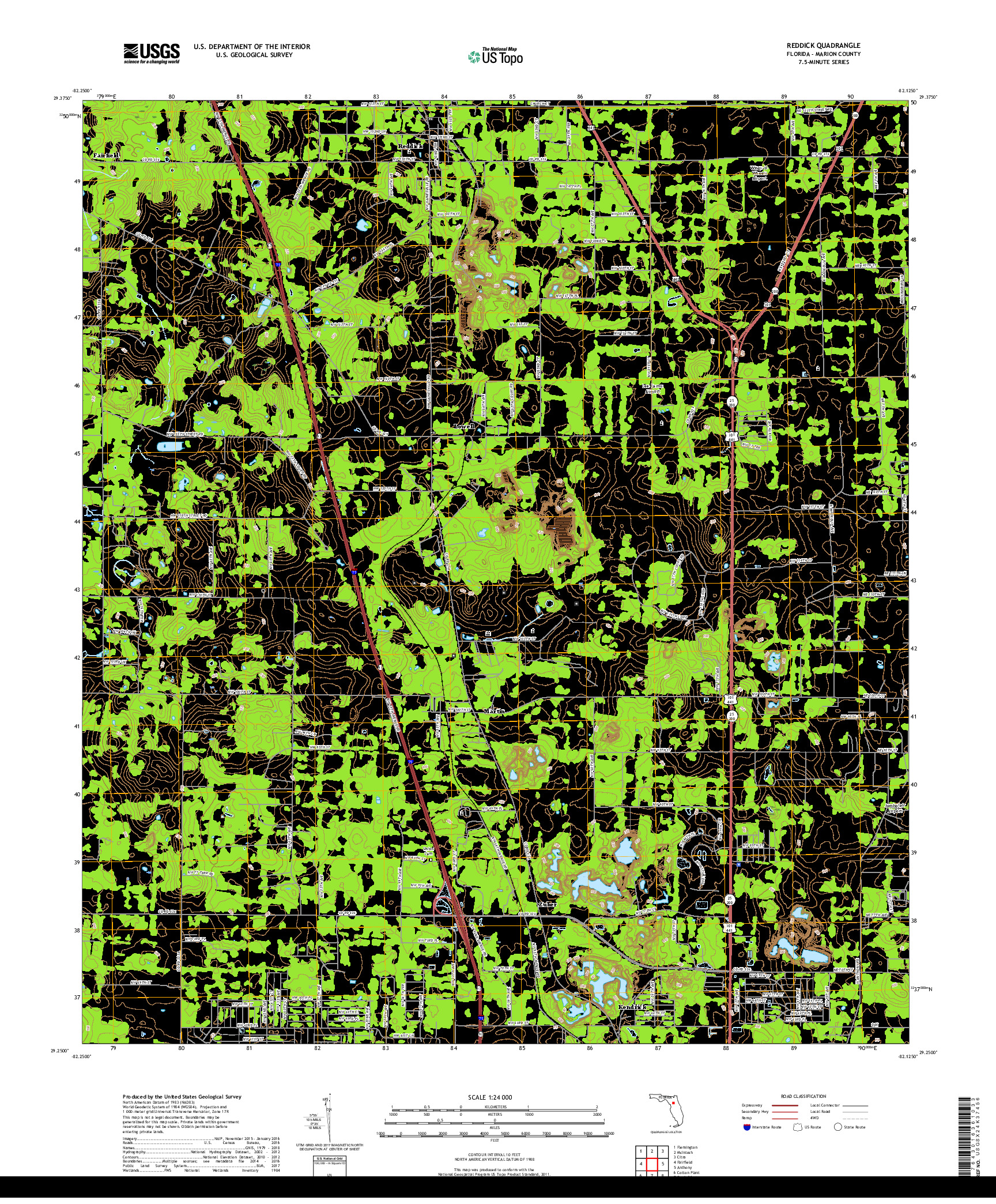 USGS US TOPO 7.5-MINUTE MAP FOR REDDICK, FL 2018