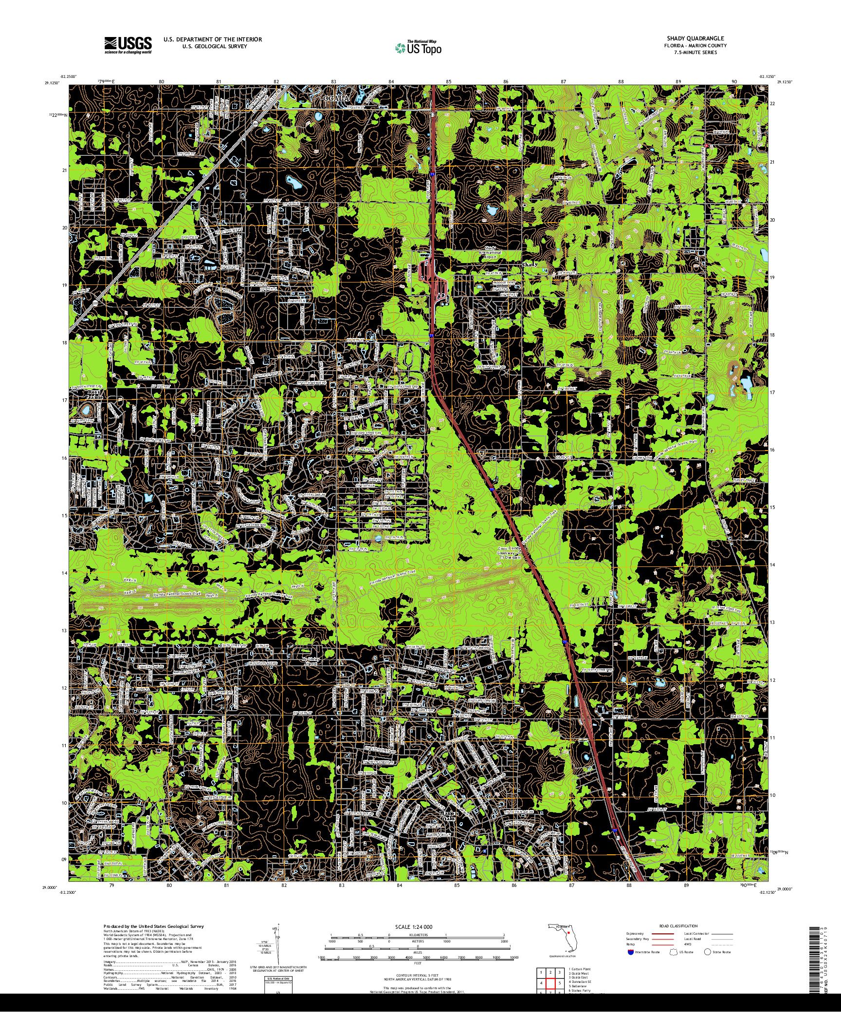 USGS US TOPO 7.5-MINUTE MAP FOR SHADY, FL 2018