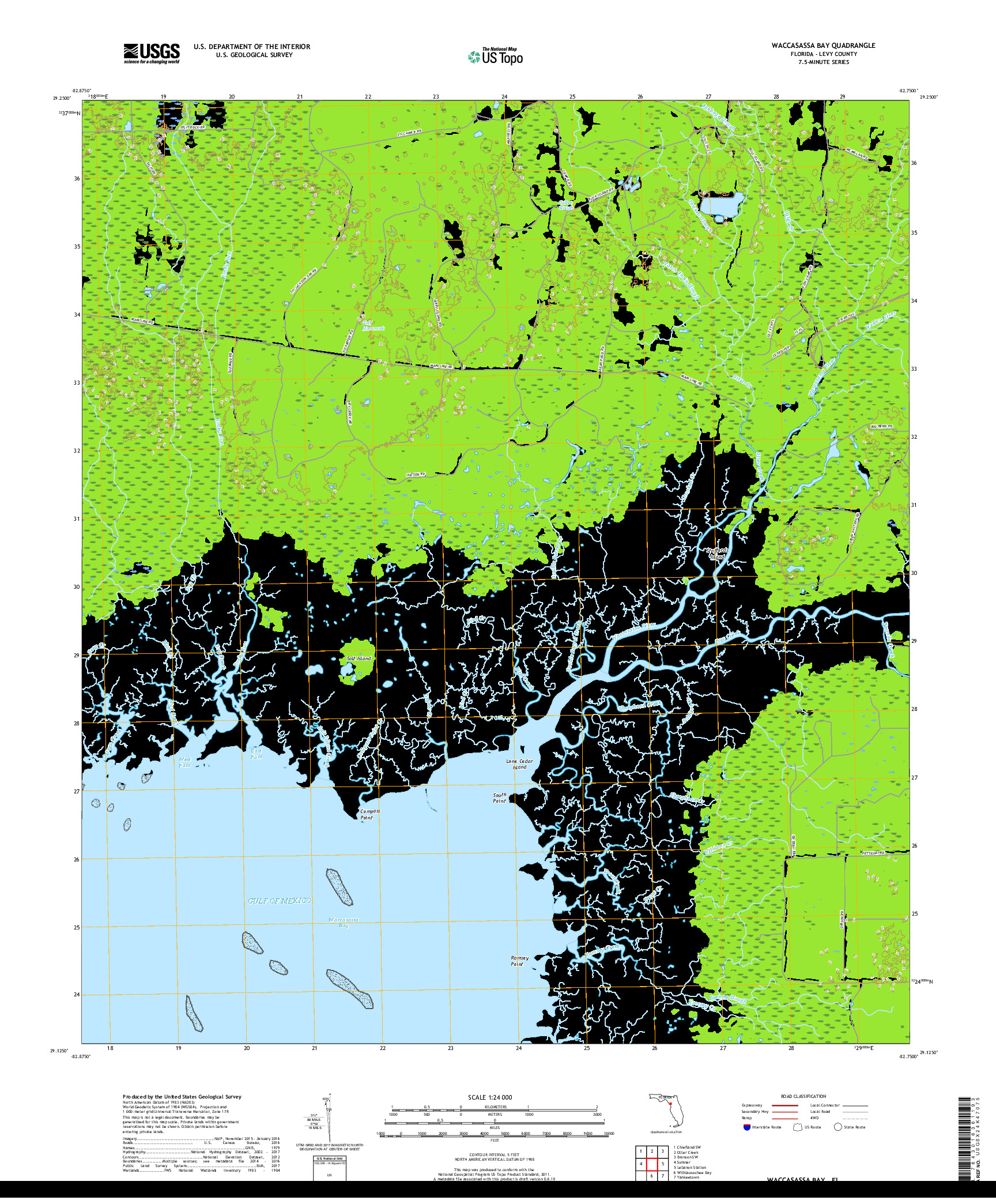 USGS US TOPO 7.5-MINUTE MAP FOR WACCASASSA BAY, FL 2018