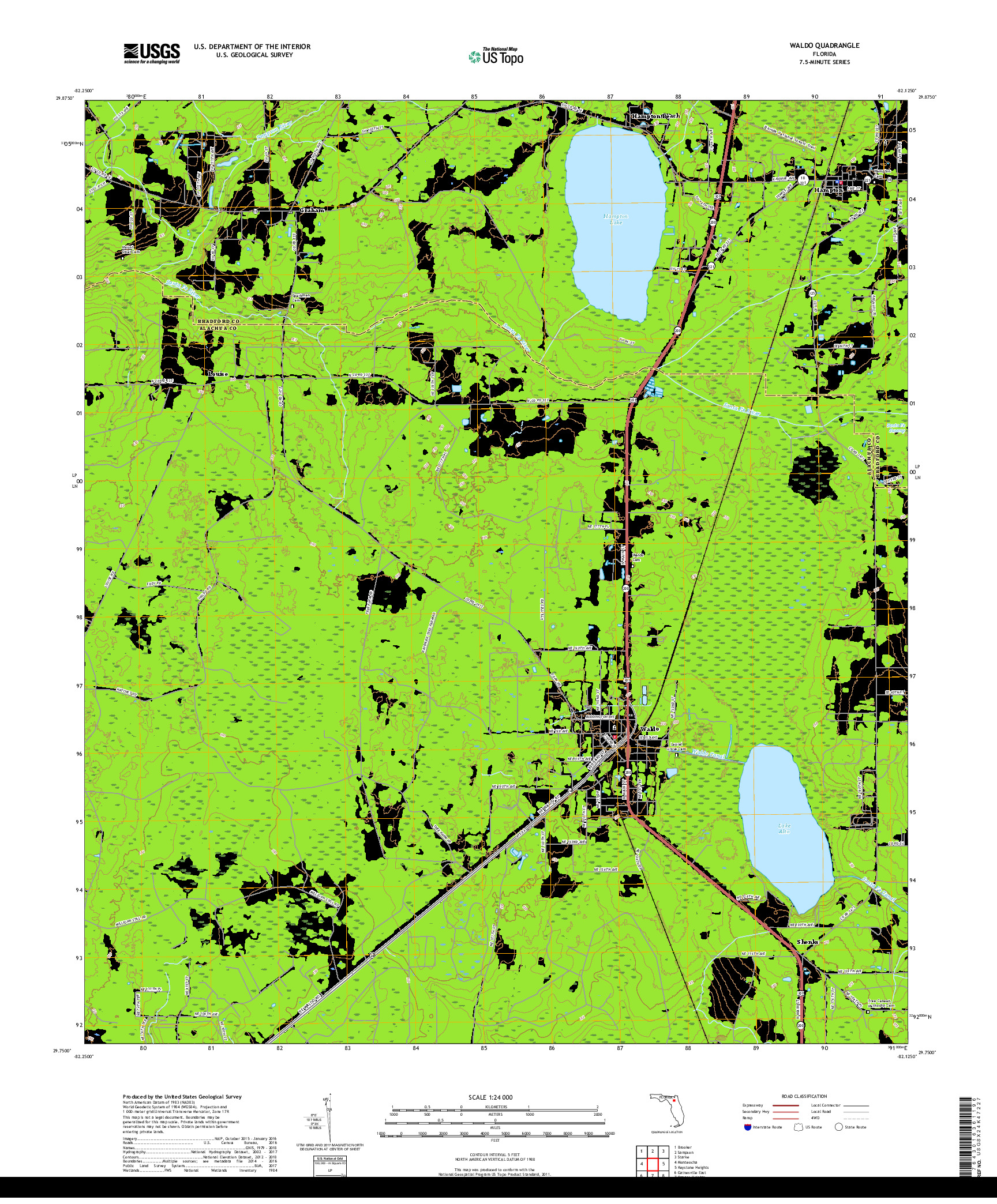 USGS US TOPO 7.5-MINUTE MAP FOR WALDO, FL 2018