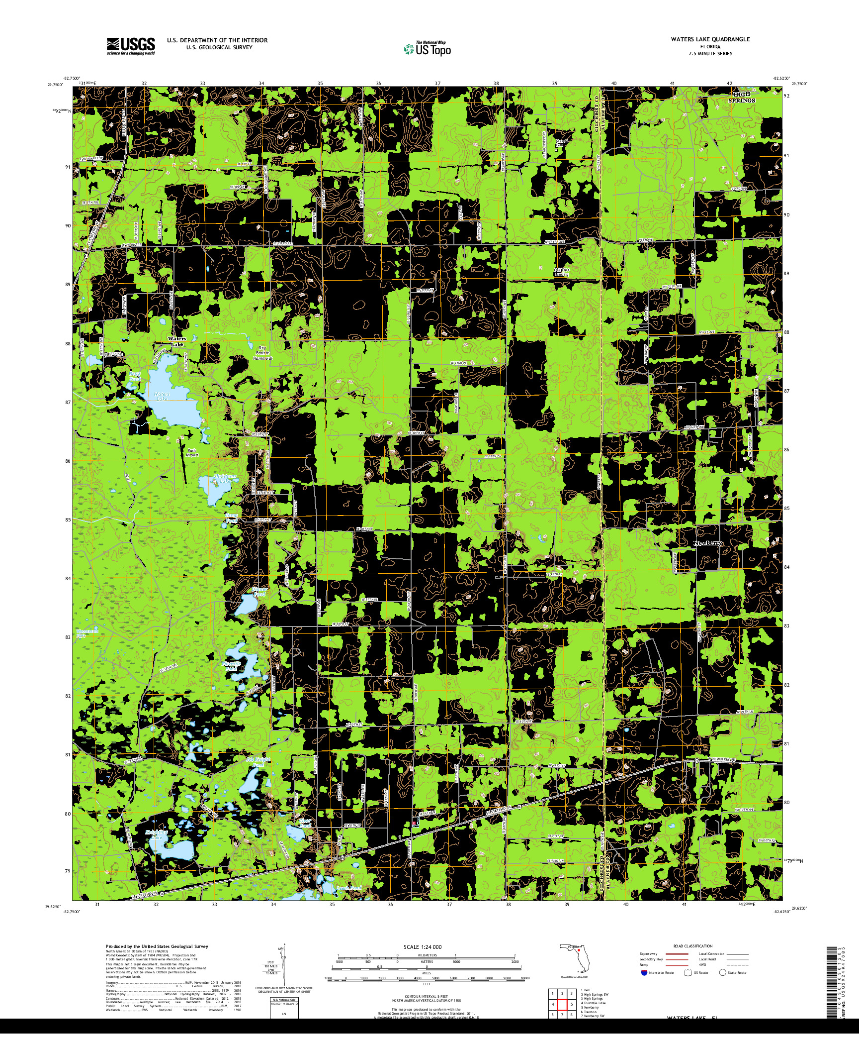 USGS US TOPO 7.5-MINUTE MAP FOR WATERS LAKE, FL 2018