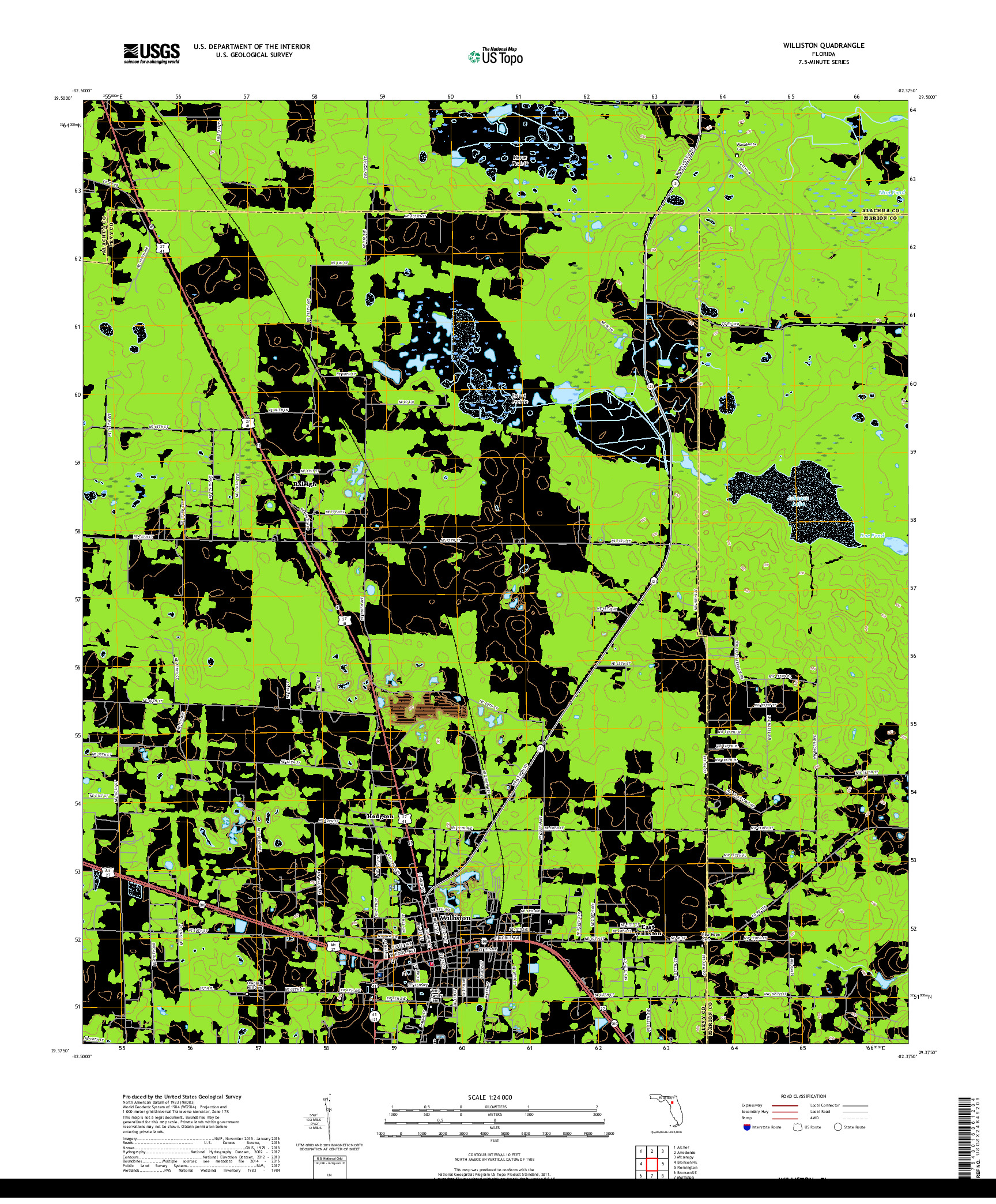 USGS US TOPO 7.5-MINUTE MAP FOR WILLISTON, FL 2018