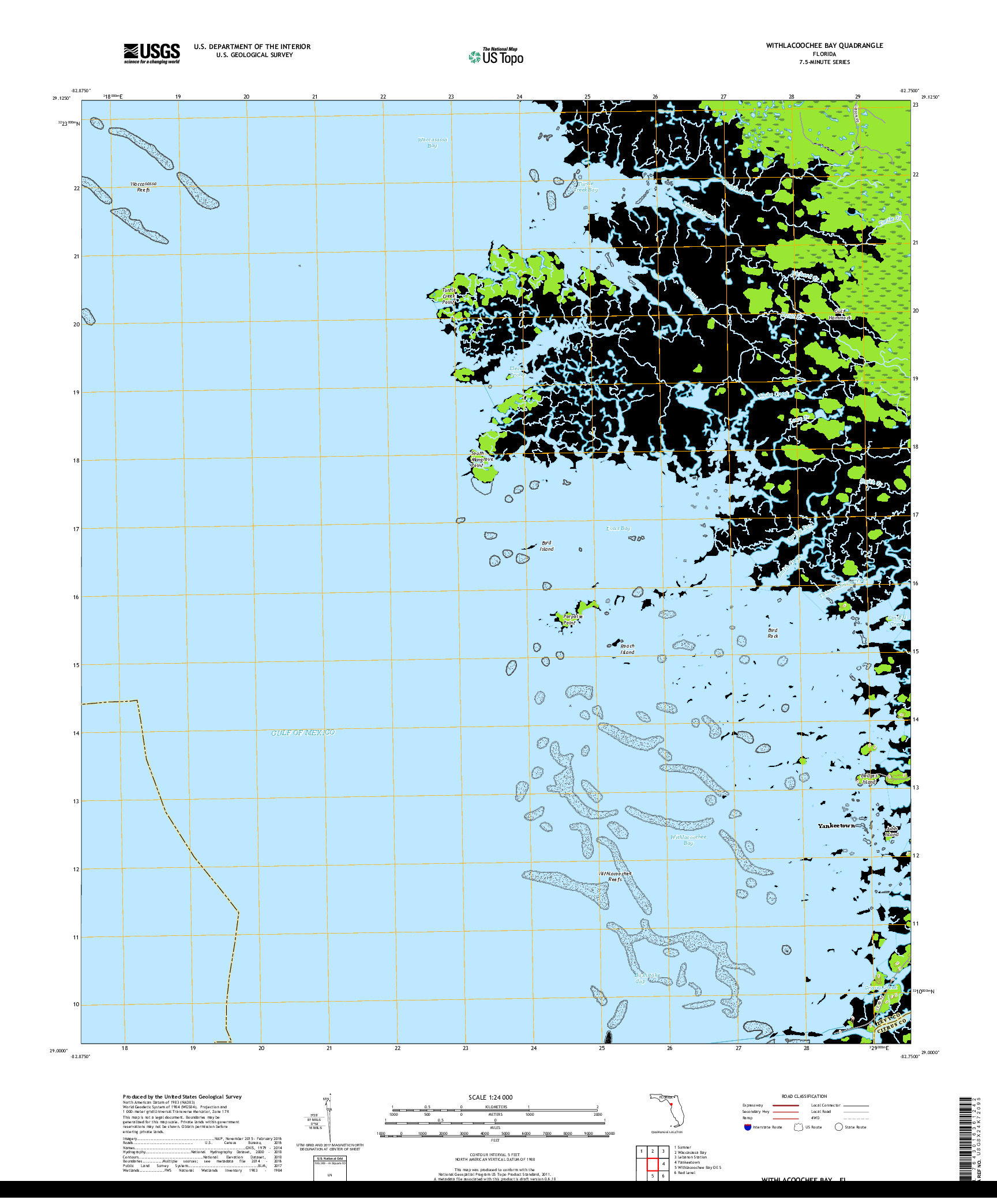 USGS US TOPO 7.5-MINUTE MAP FOR WITHLACOOCHEE BAY, FL 2018