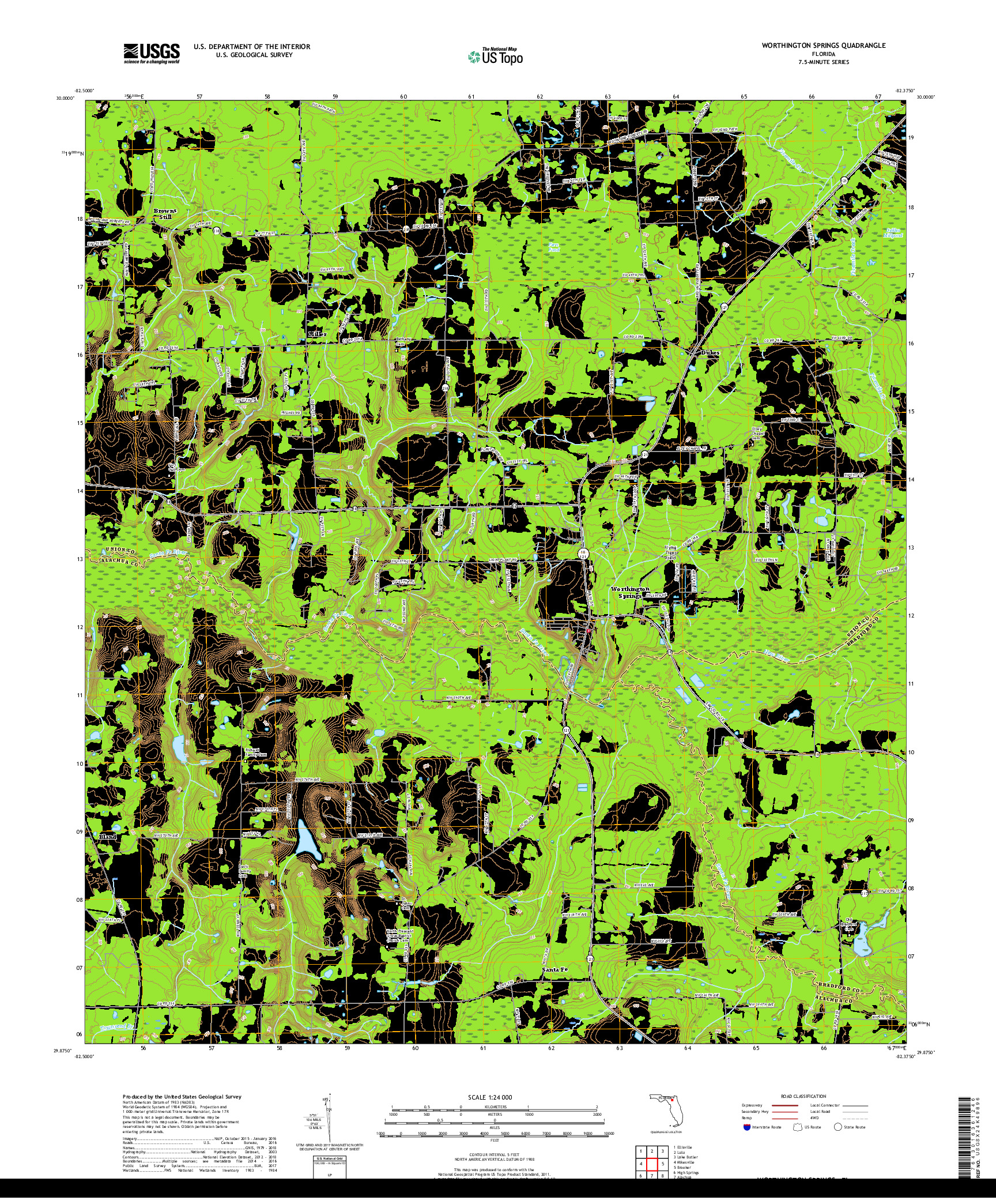 USGS US TOPO 7.5-MINUTE MAP FOR WORTHINGTON SPRINGS, FL 2018